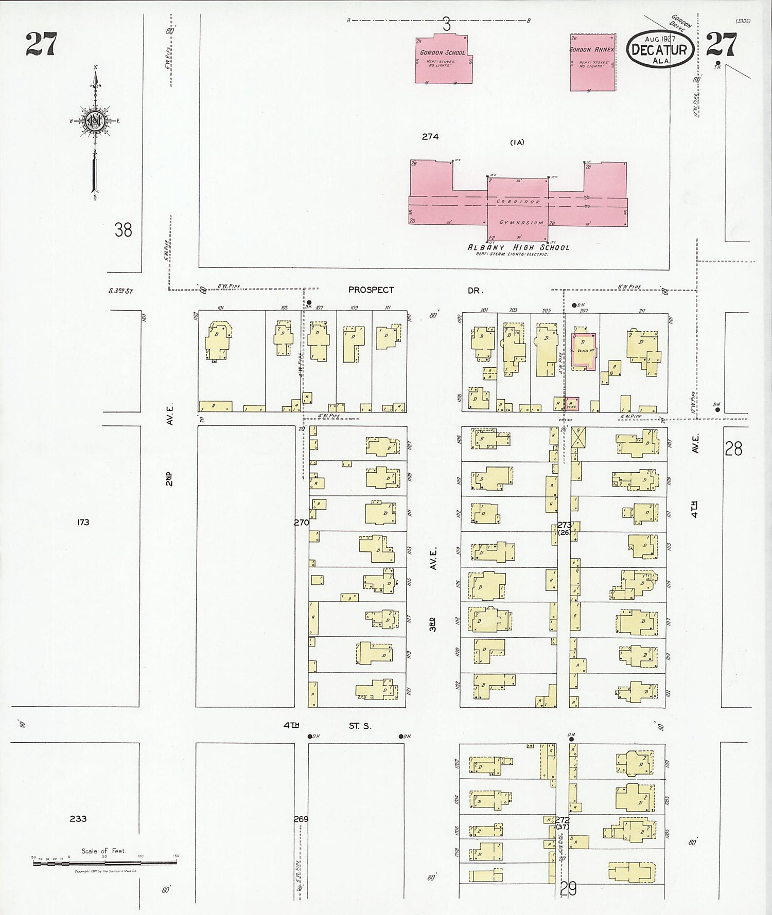 This old map of Decatur, Morgan County, Alabama was created by Sanborn Map Company in 1927