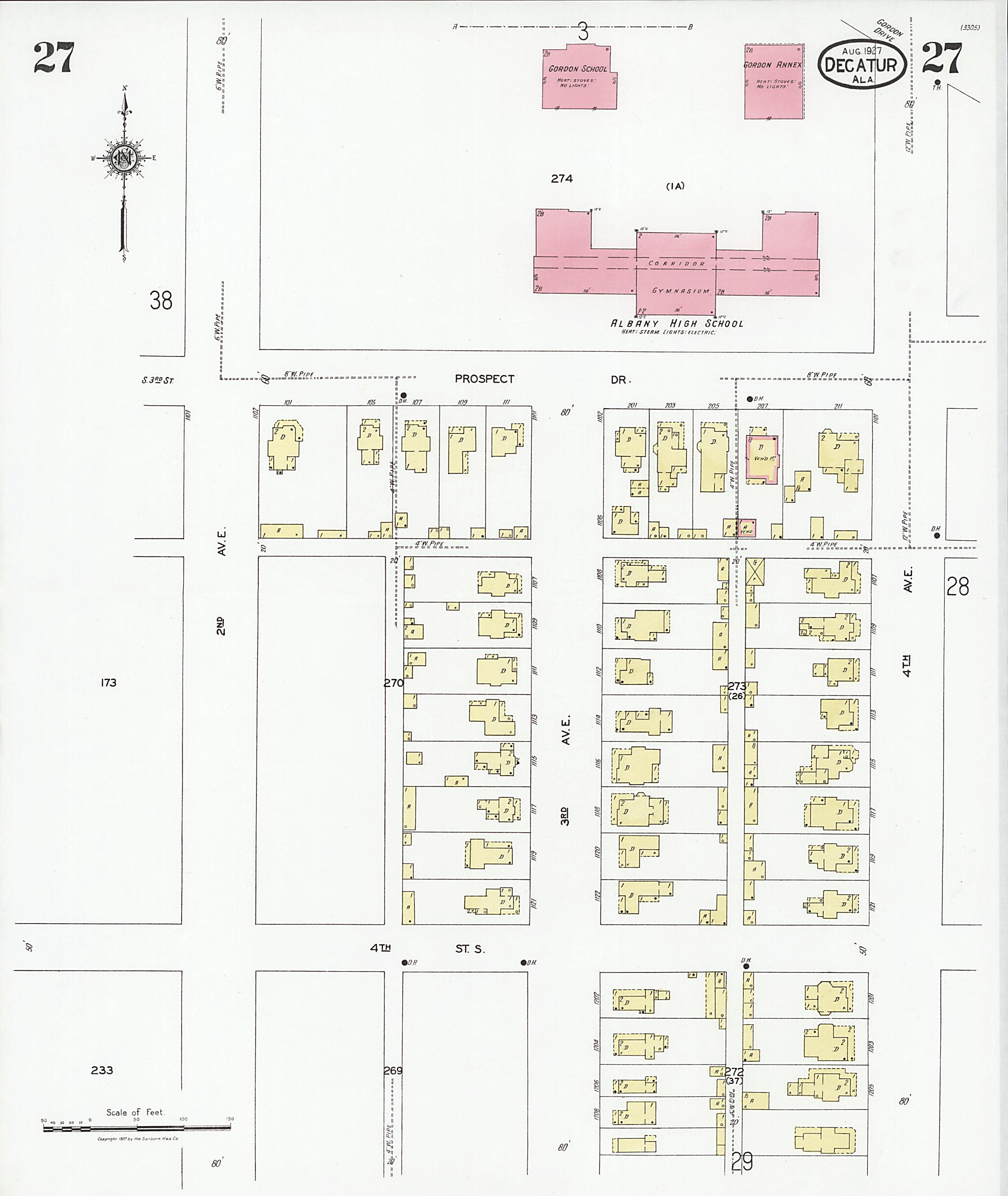 This old map of Decatur, Morgan County, Alabama was created by Sanborn Map Company in 1927