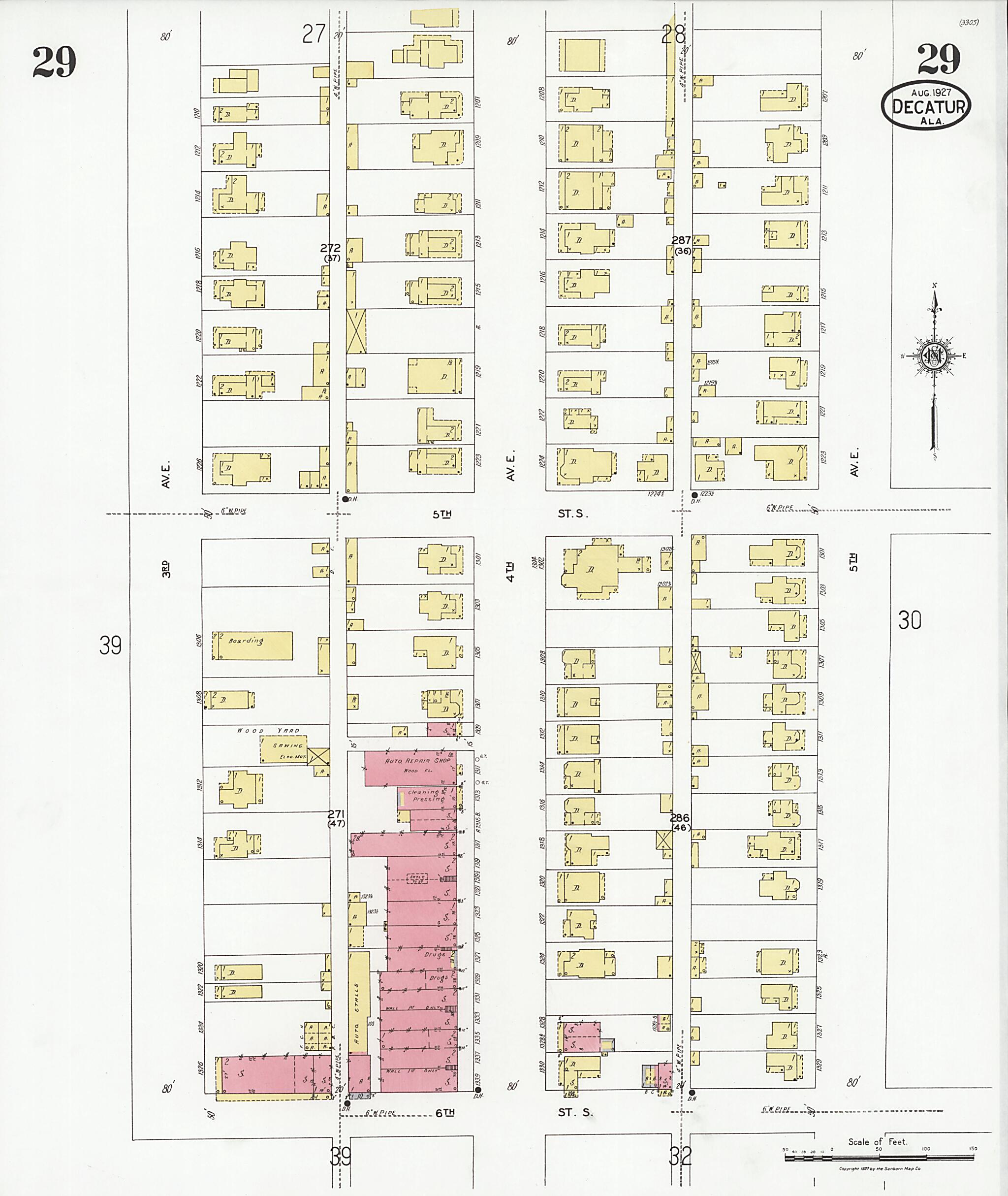 This old map of Decatur, Morgan County, Alabama was created by Sanborn Map Company in 1927