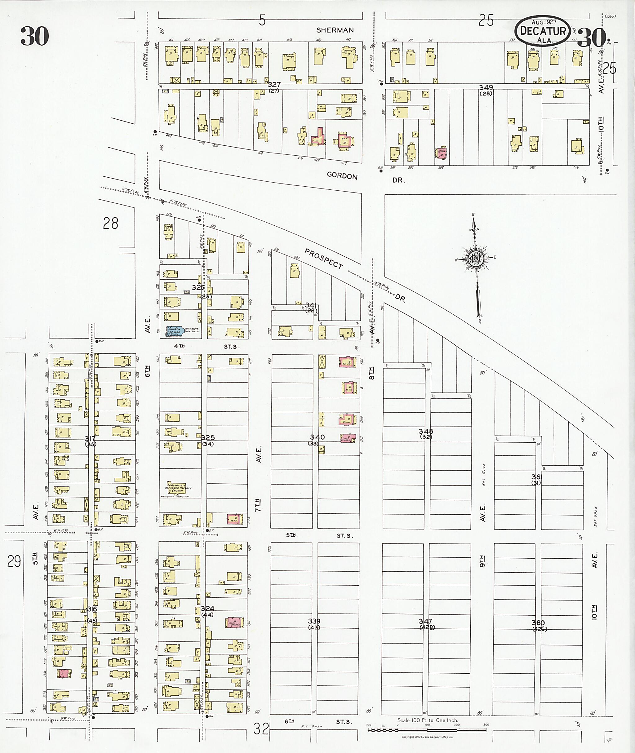 This old map of Decatur, Morgan County, Alabama was created by Sanborn Map Company in 1927