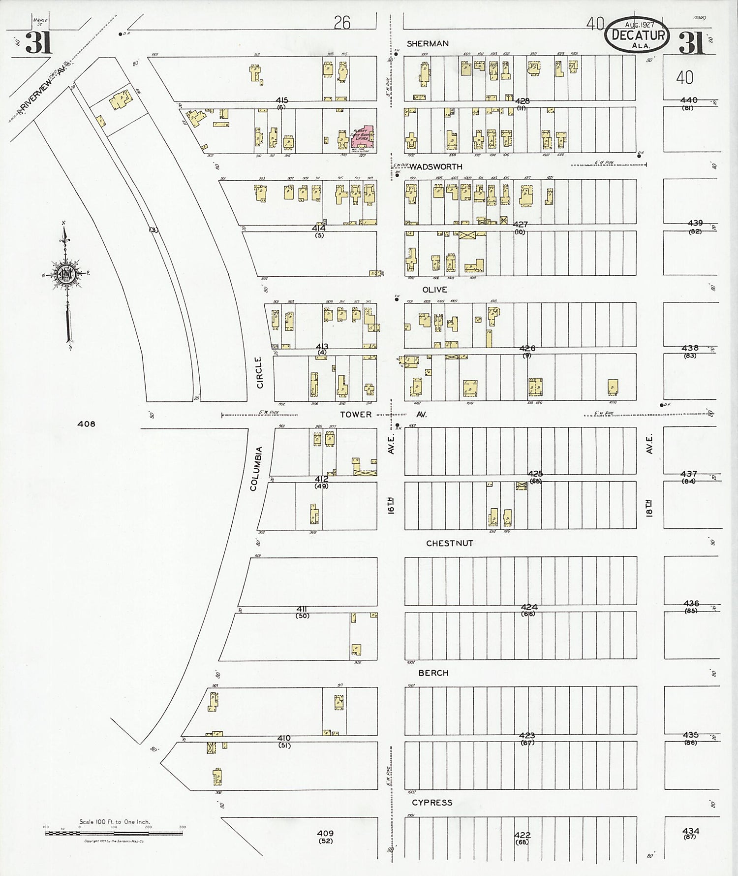 This old map of Decatur, Morgan County, Alabama was created by Sanborn Map Company in 1927