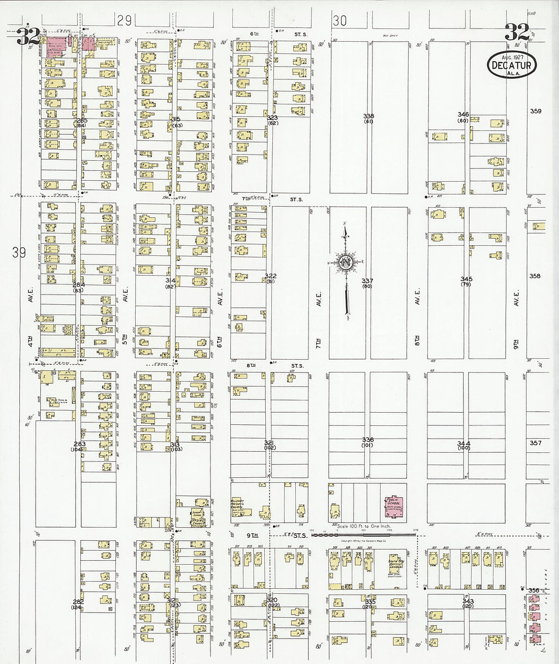 This old map of Decatur, Morgan County, Alabama was created by Sanborn Map Company in 1927