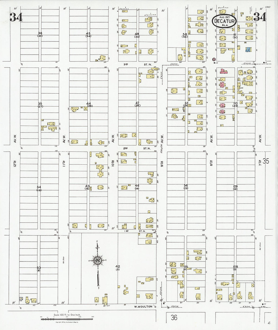 This old map of Decatur, Morgan County, Alabama was created by Sanborn Map Company in 1927