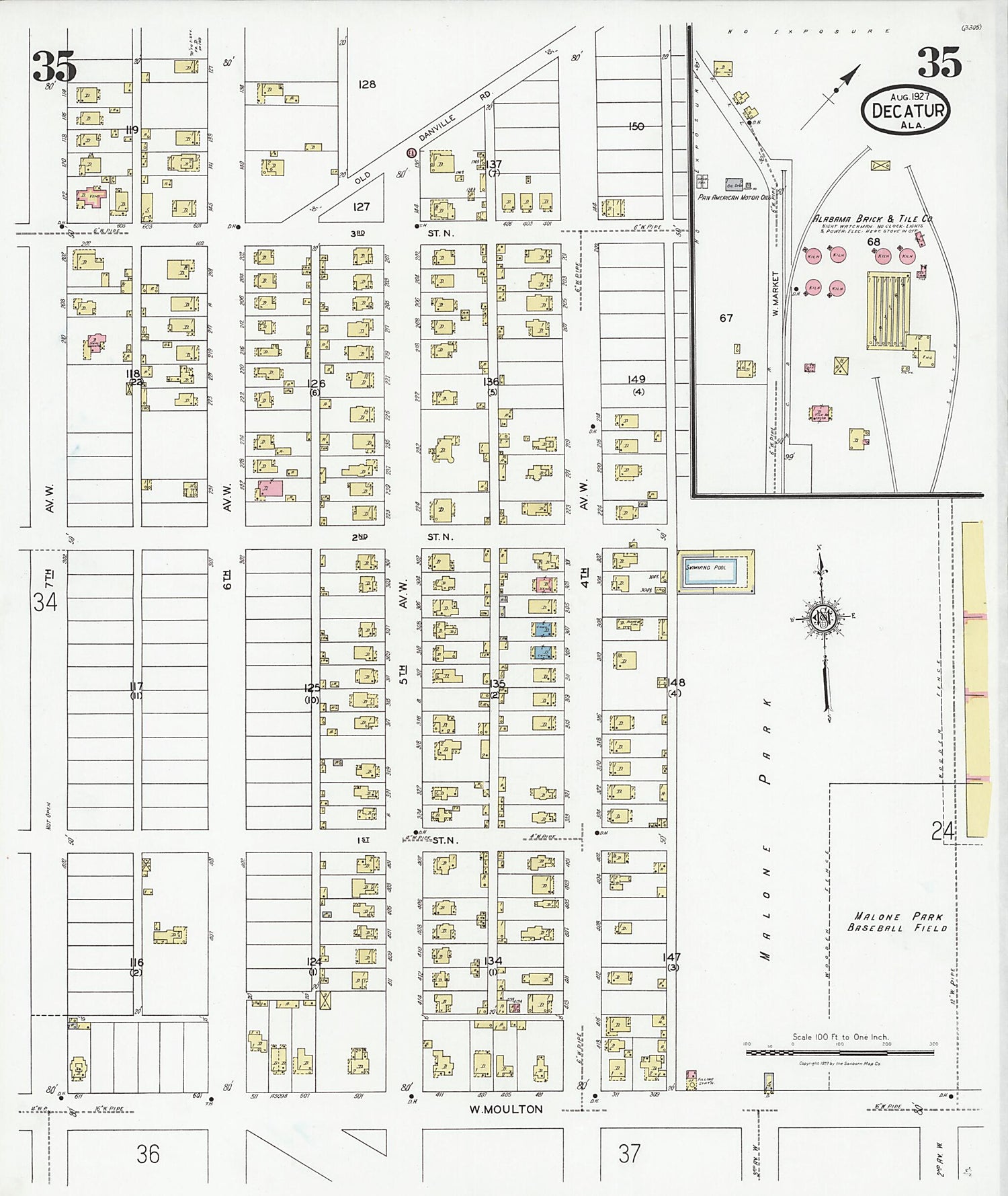 This old map of Decatur, Morgan County, Alabama was created by Sanborn Map Company in 1927