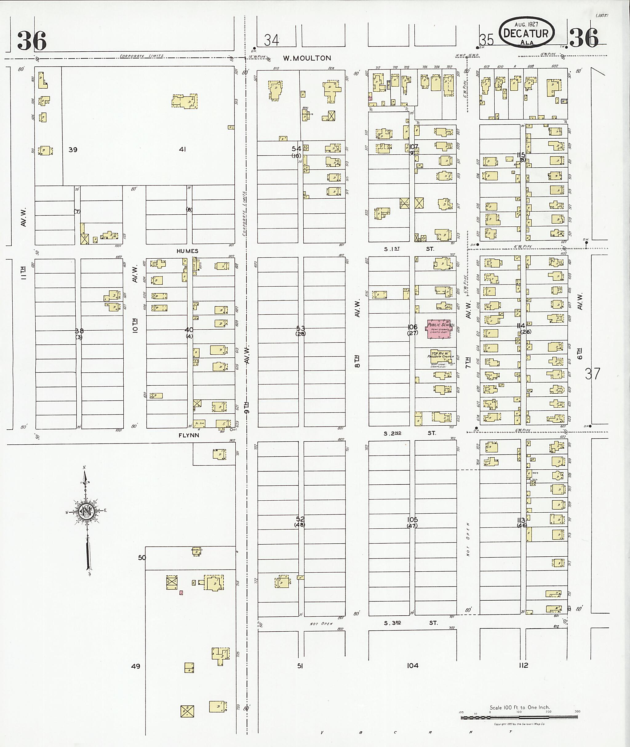 This old map of Decatur, Morgan County, Alabama was created by Sanborn Map Company in 1927
