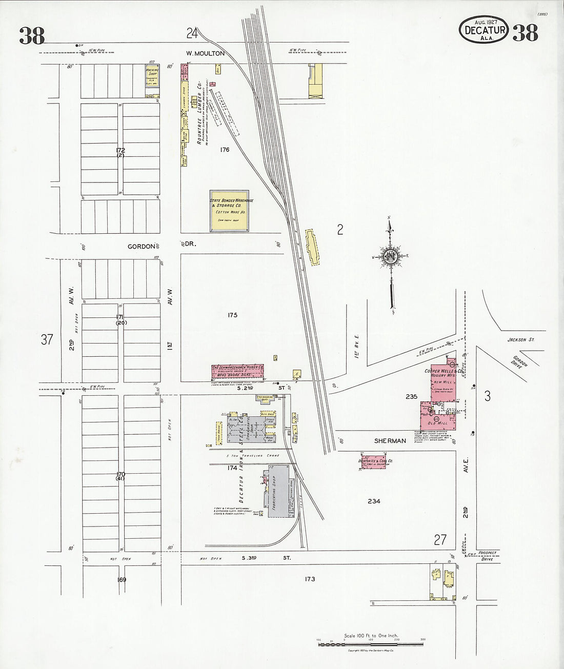 This old map of Decatur, Morgan County, Alabama was created by Sanborn Map Company in 1927