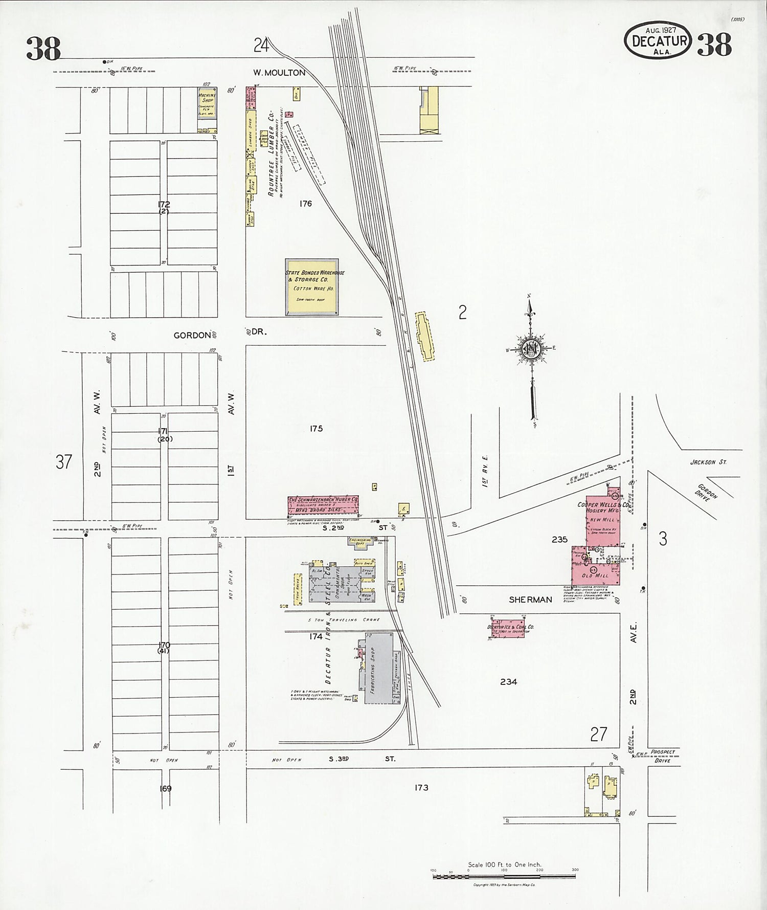 This old map of Decatur, Morgan County, Alabama was created by Sanborn Map Company in 1927