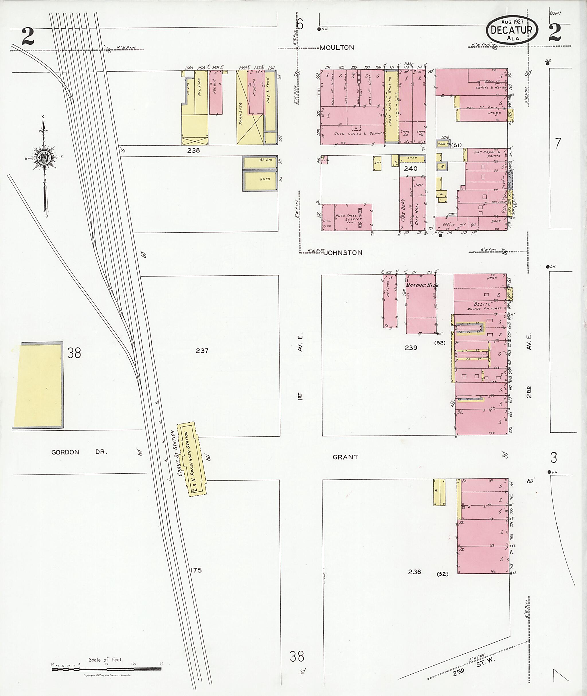 This old map of Decatur, Morgan County, Alabama was created by Sanborn Map Company in 1927