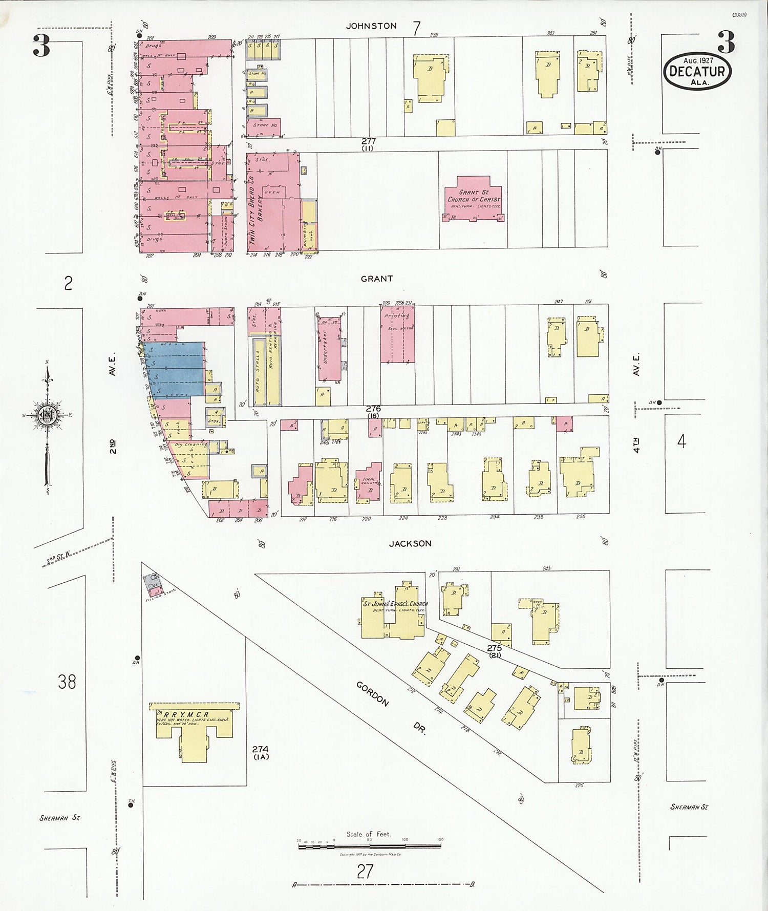 This old map of Decatur, Morgan County, Alabama was created by Sanborn Map Company in 1927