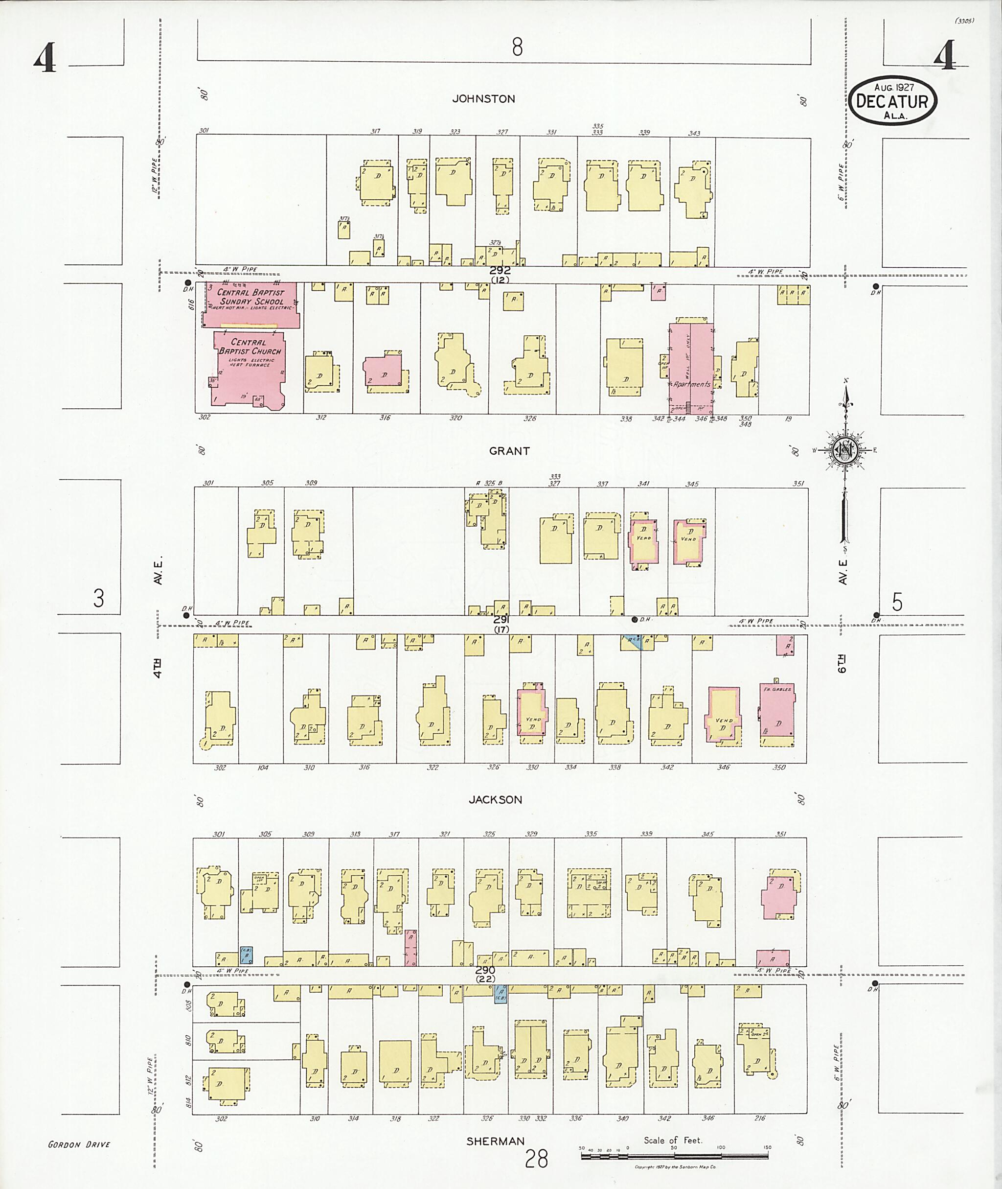 This old map of Decatur, Morgan County, Alabama was created by Sanborn Map Company in 1927