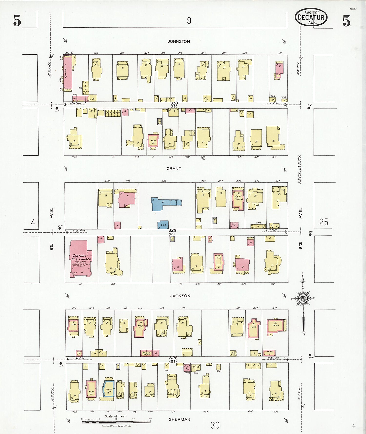 This old map of Decatur, Morgan County, Alabama was created by Sanborn Map Company in 1927