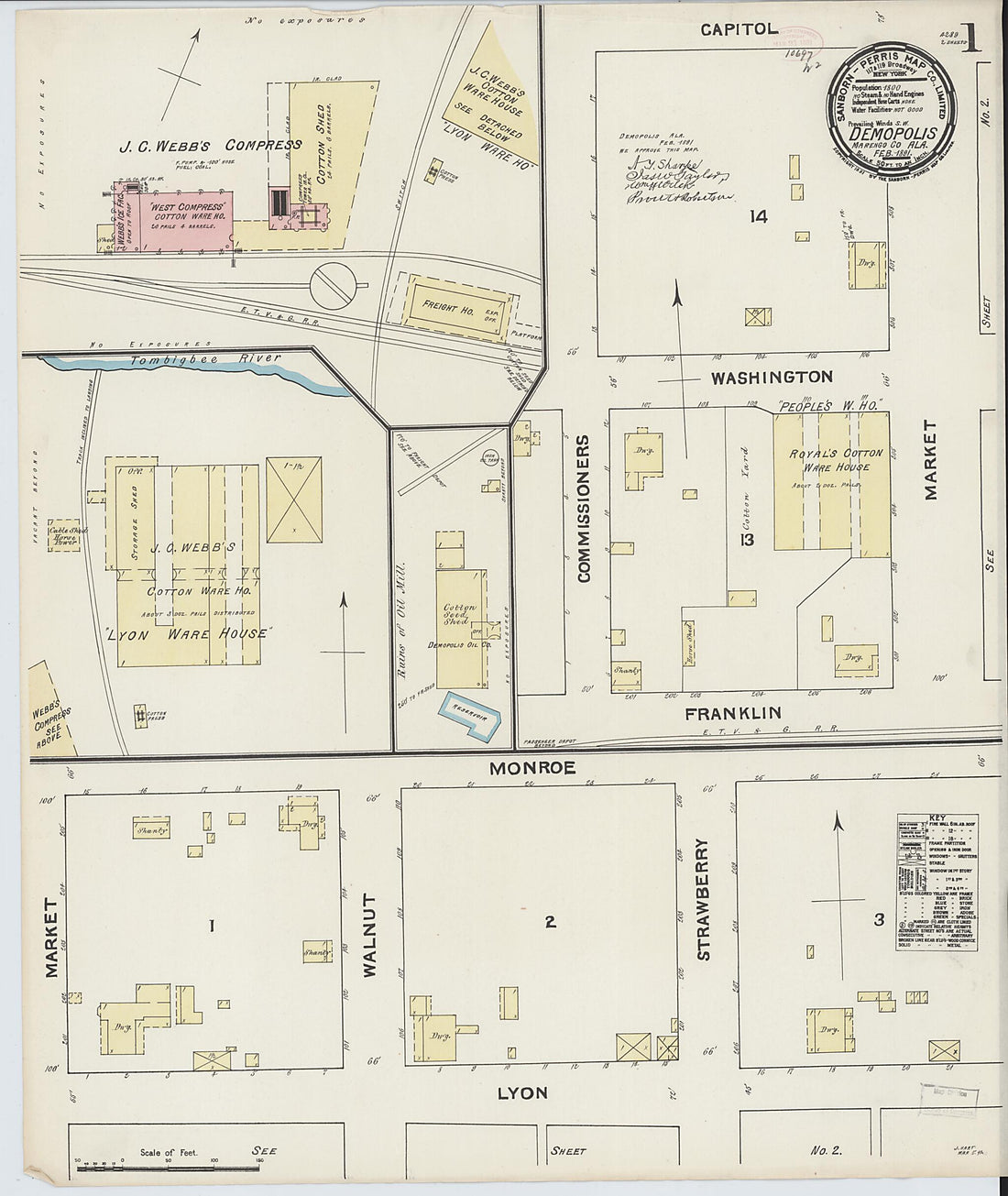 This old map of Demopolis, Marengo County, Alabama was created by Sanborn Map Company in 1891