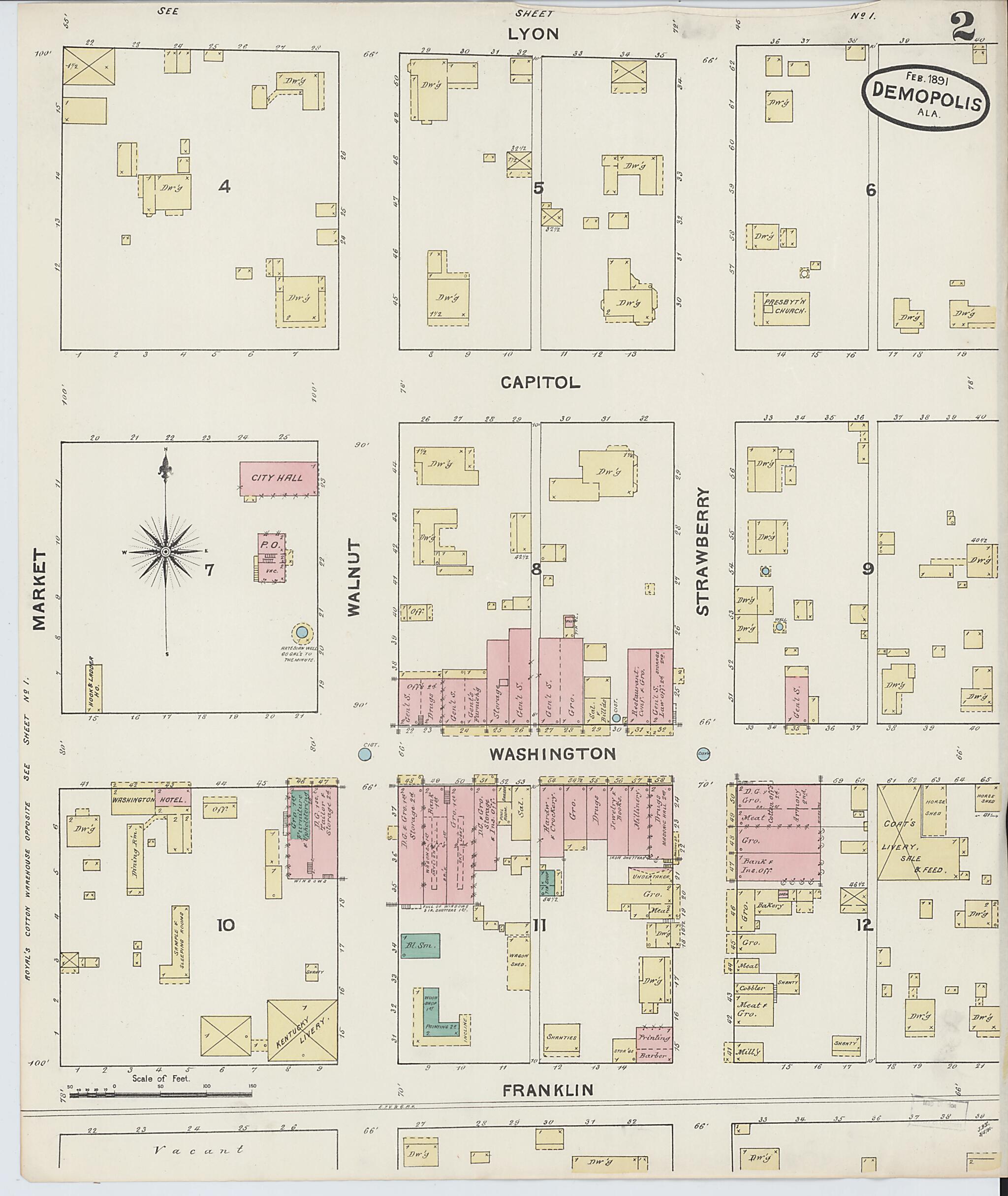 This old map of Demopolis, Marengo County, Alabama was created by Sanborn Map Company in 1891