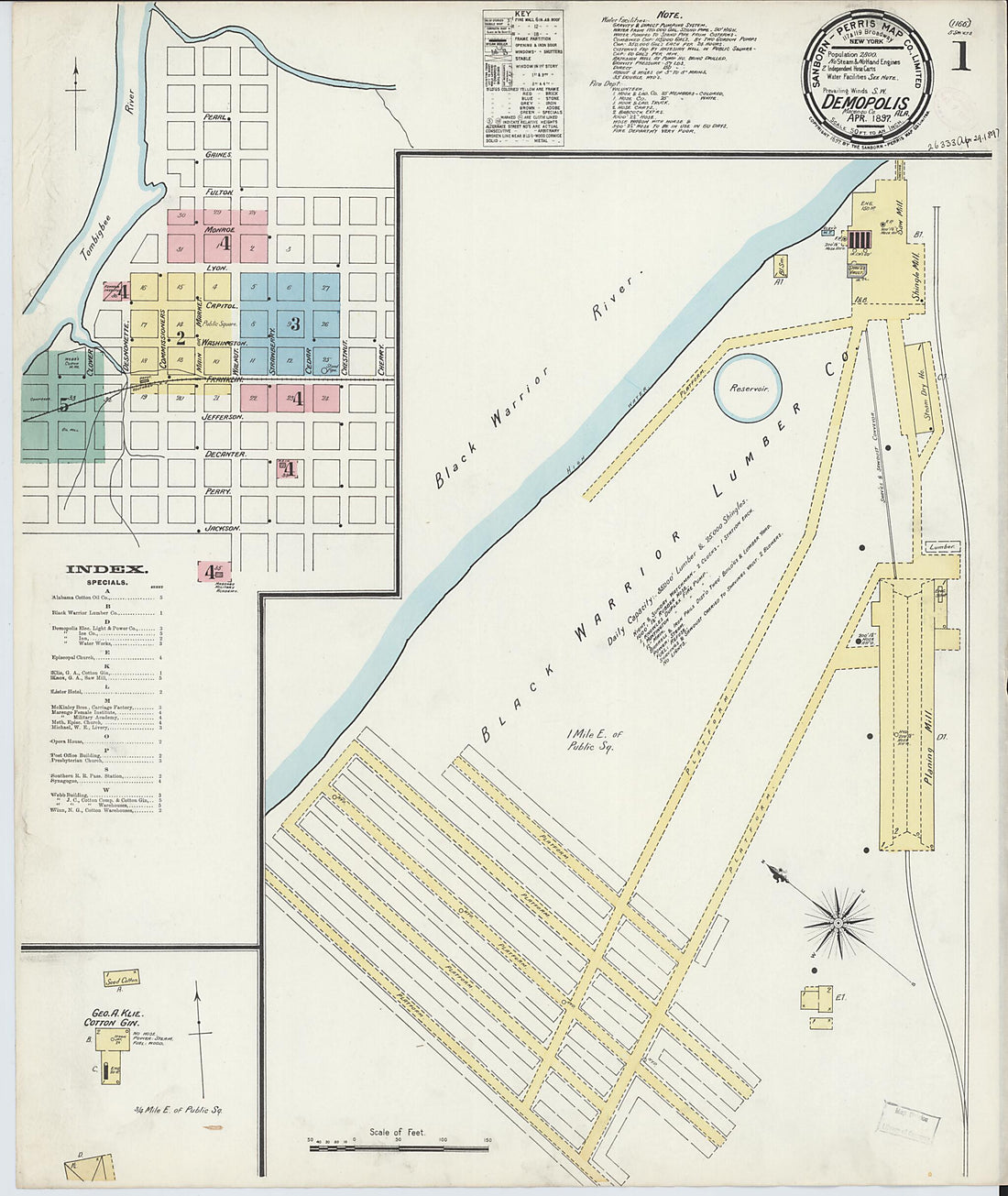 This old map of Demopolis, Marengo County, Alabama was created by Sanborn Map Company in 1897