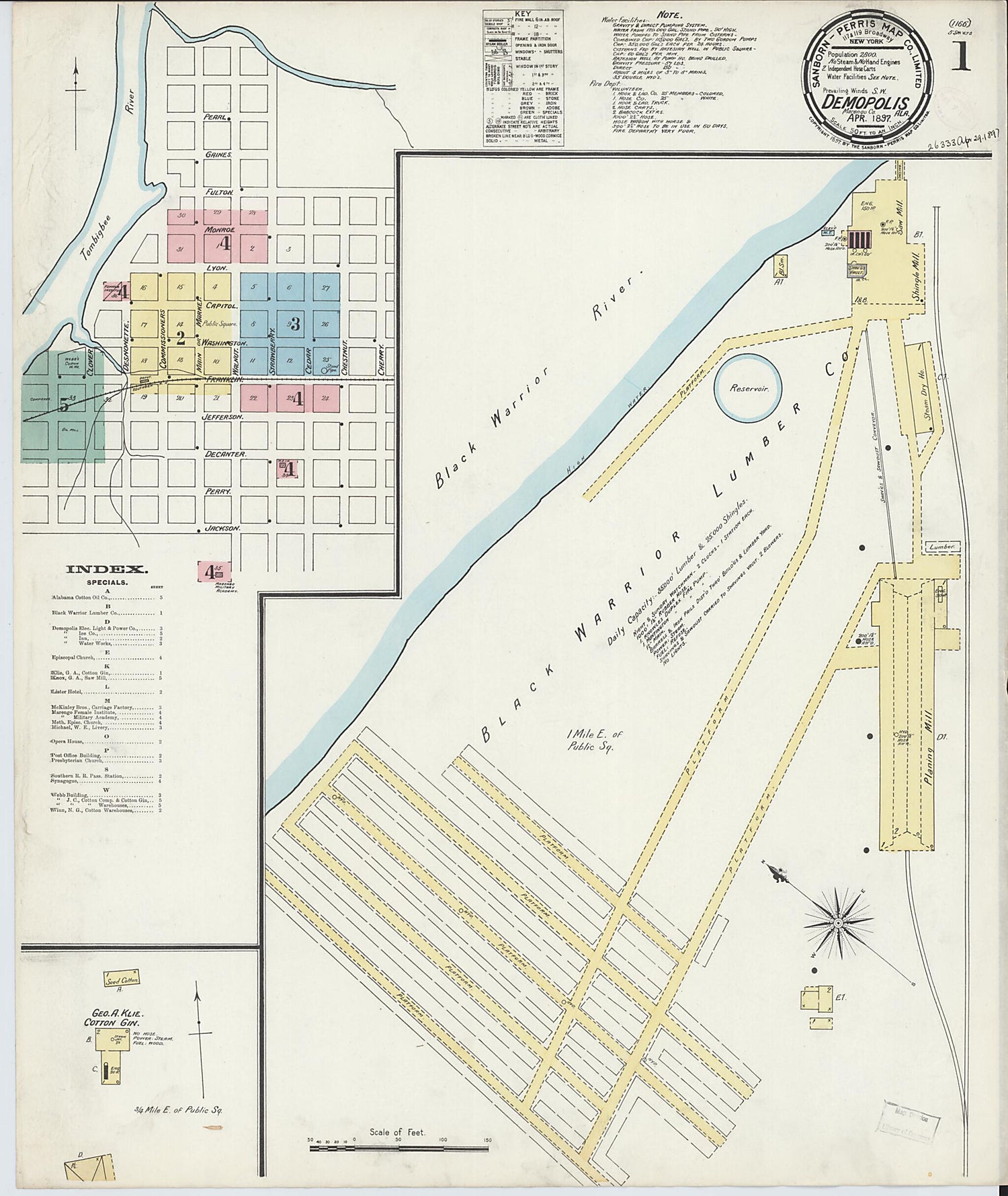 This old map of Demopolis, Marengo County, Alabama was created by Sanborn Map Company in 1897