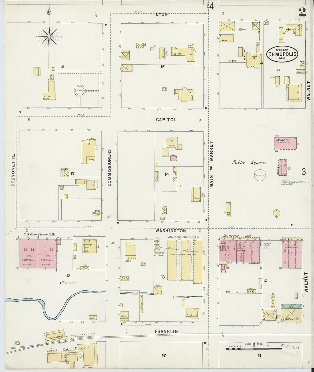 This old map of Demopolis, Marengo County, Alabama was created by Sanborn Map Company in 1897