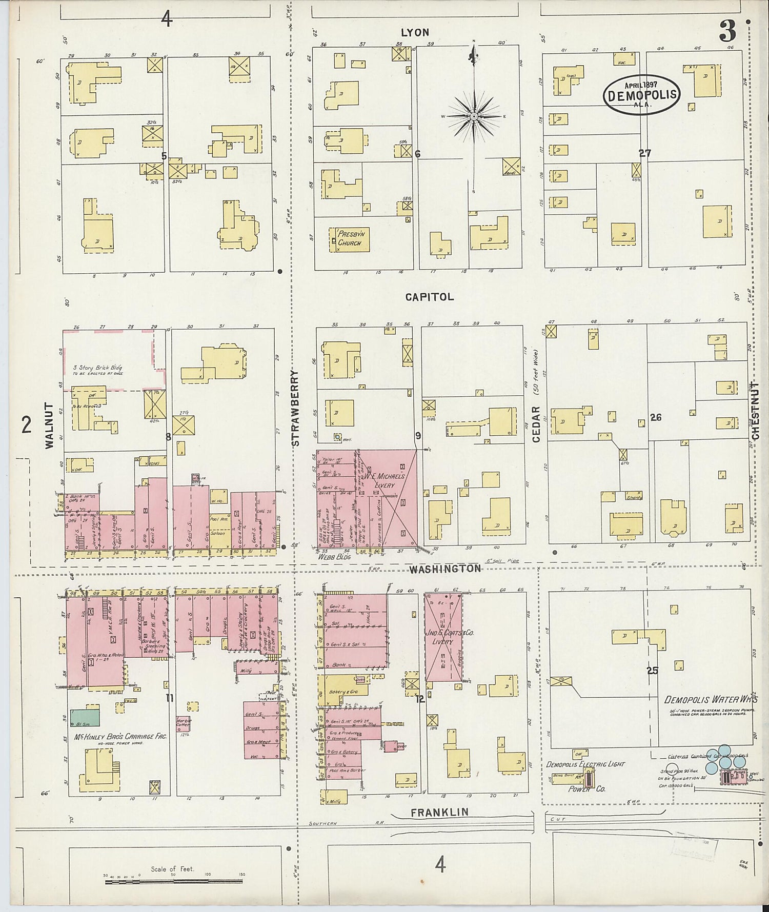 This old map of Demopolis, Marengo County, Alabama was created by Sanborn Map Company in 1897