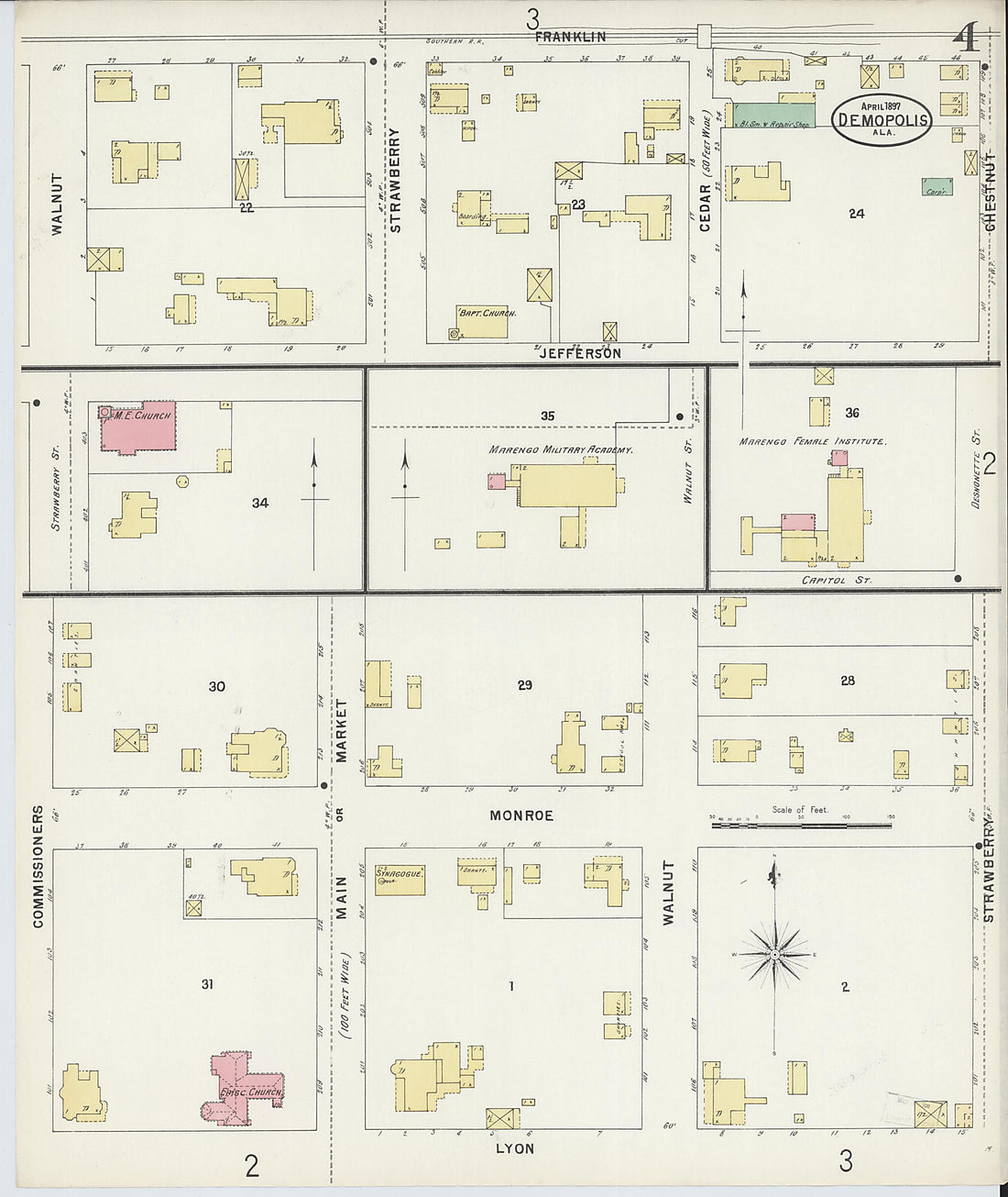 This old map of Demopolis, Marengo County, Alabama was created by Sanborn Map Company in 1897