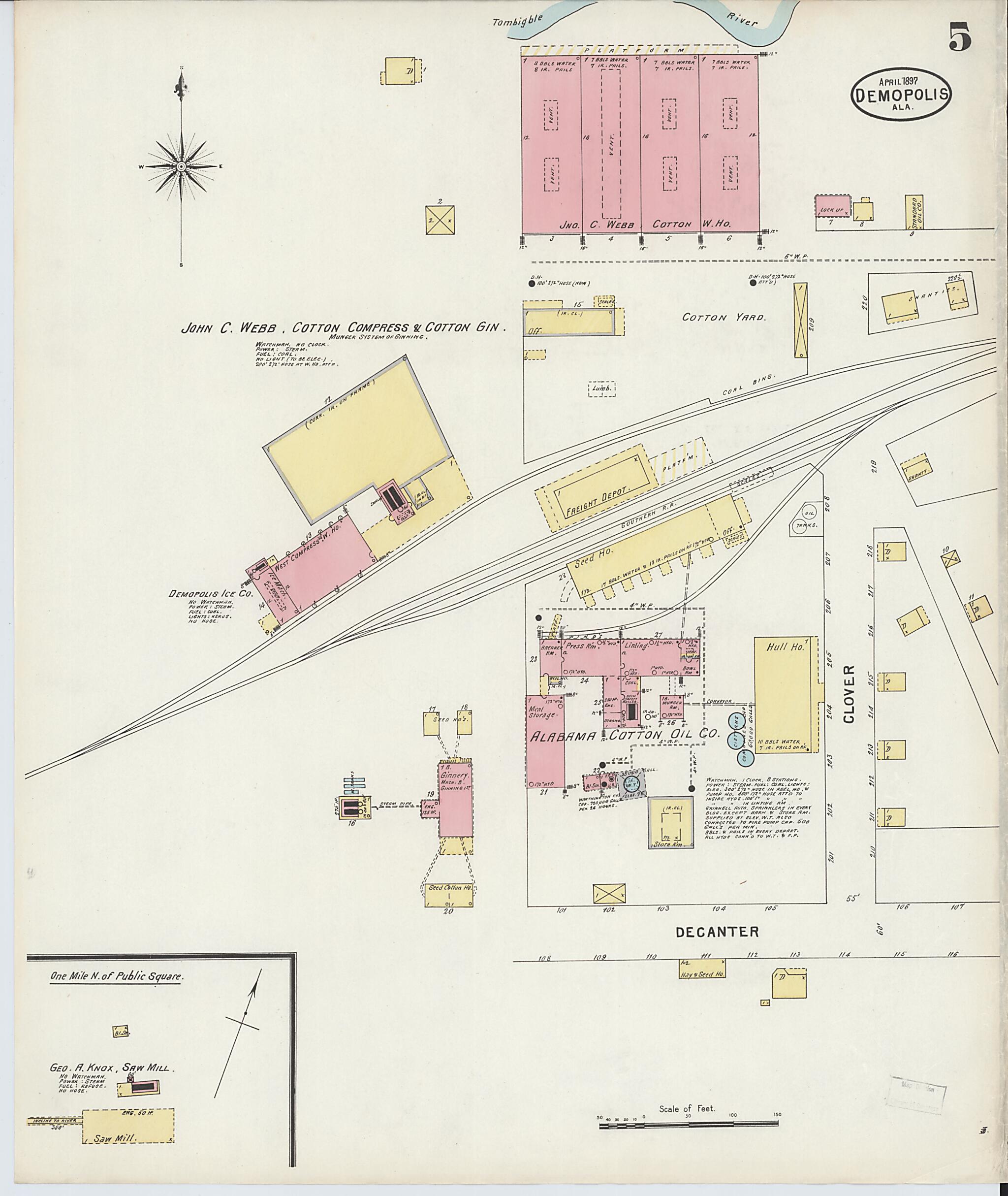 This old map of Demopolis, Marengo County, Alabama was created by Sanborn Map Company in 1897