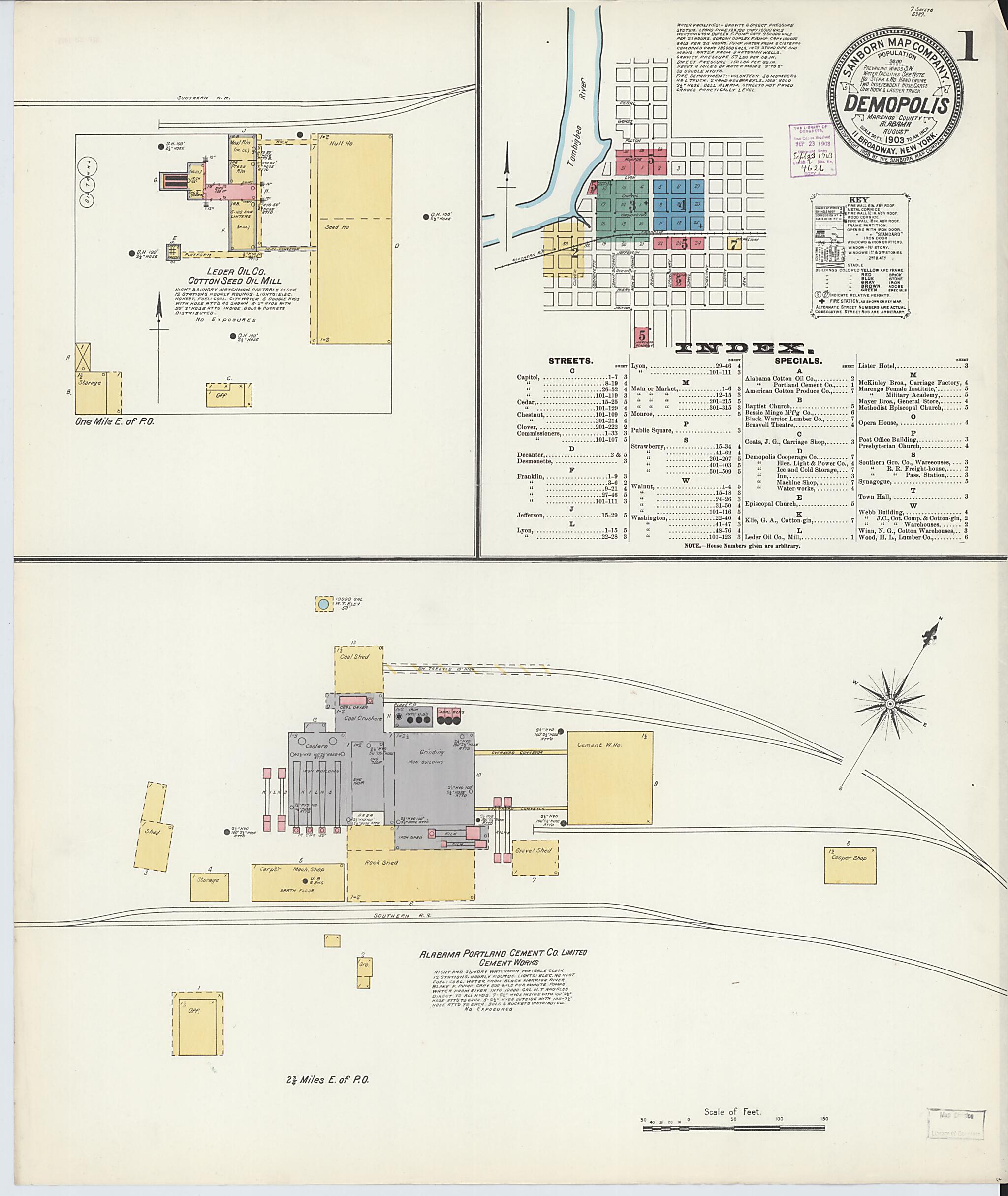 This old map of Demopolis, Marengo County, Alabama was created by Sanborn Map Company in 1903