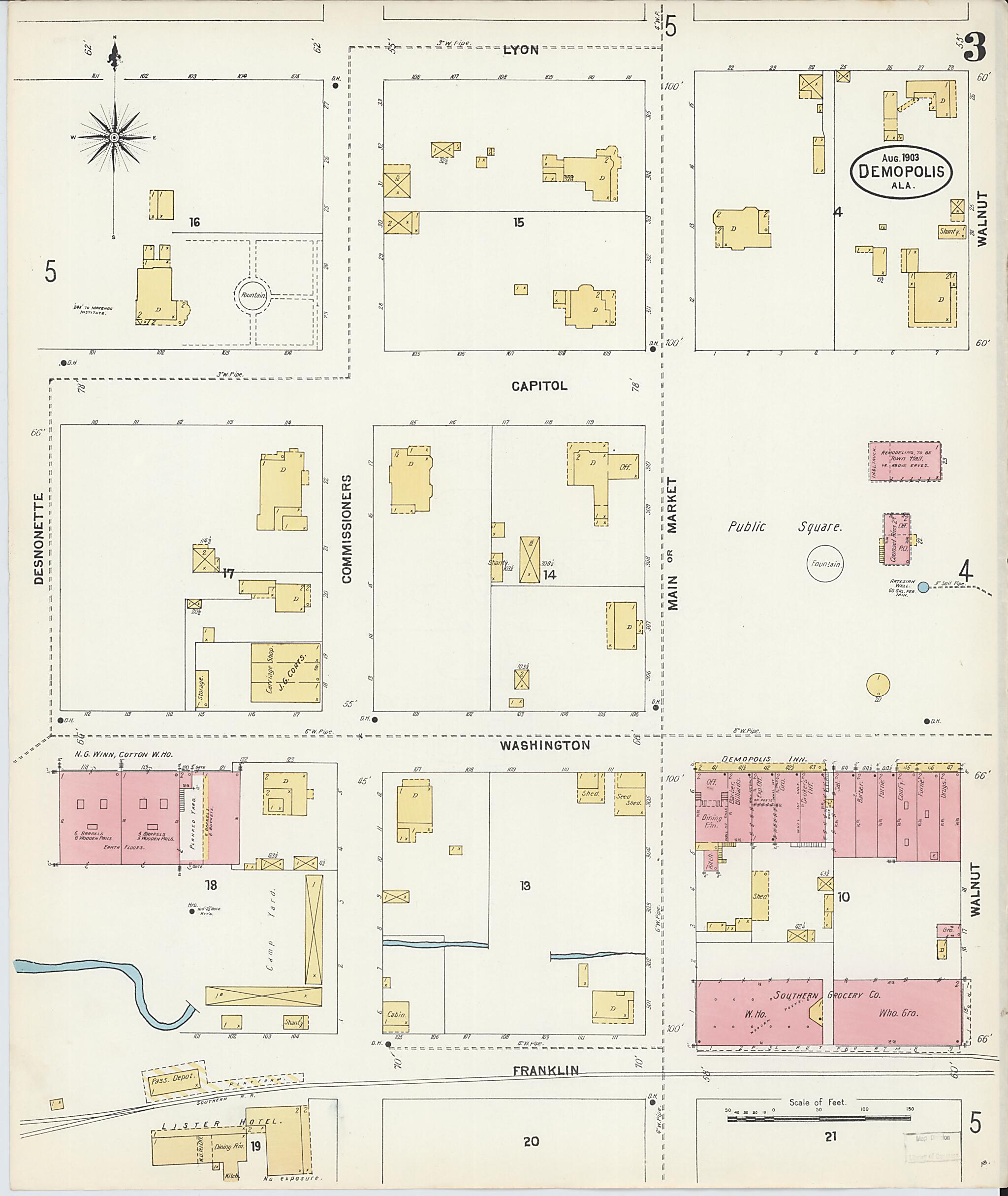 This old map of Demopolis, Marengo County, Alabama was created by Sanborn Map Company in 1903