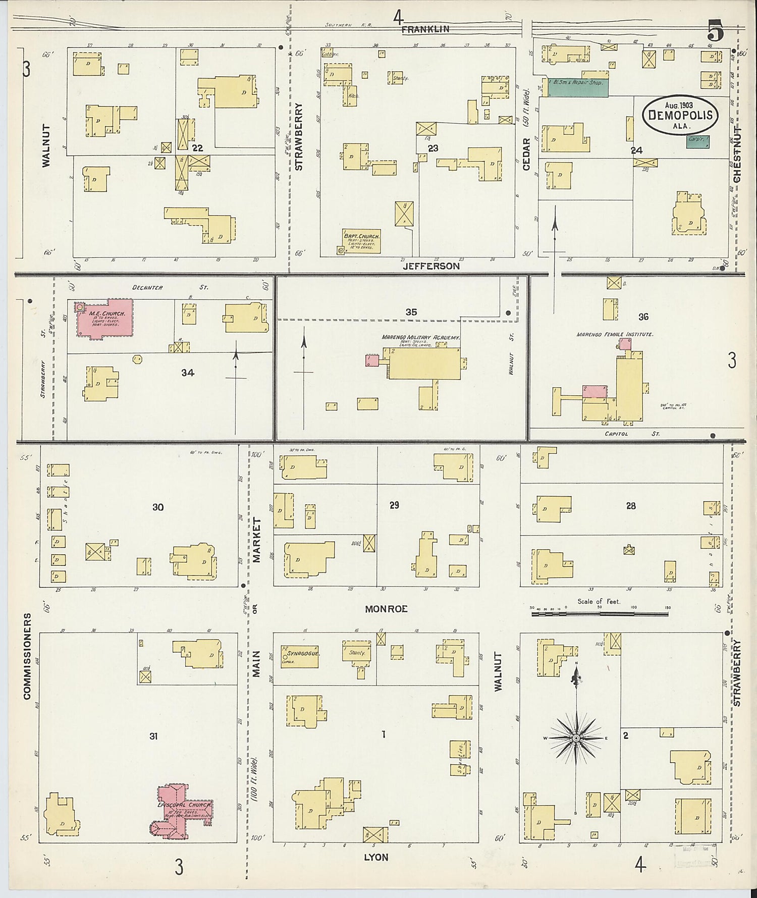 This old map of Demopolis, Marengo County, Alabama was created by Sanborn Map Company in 1903