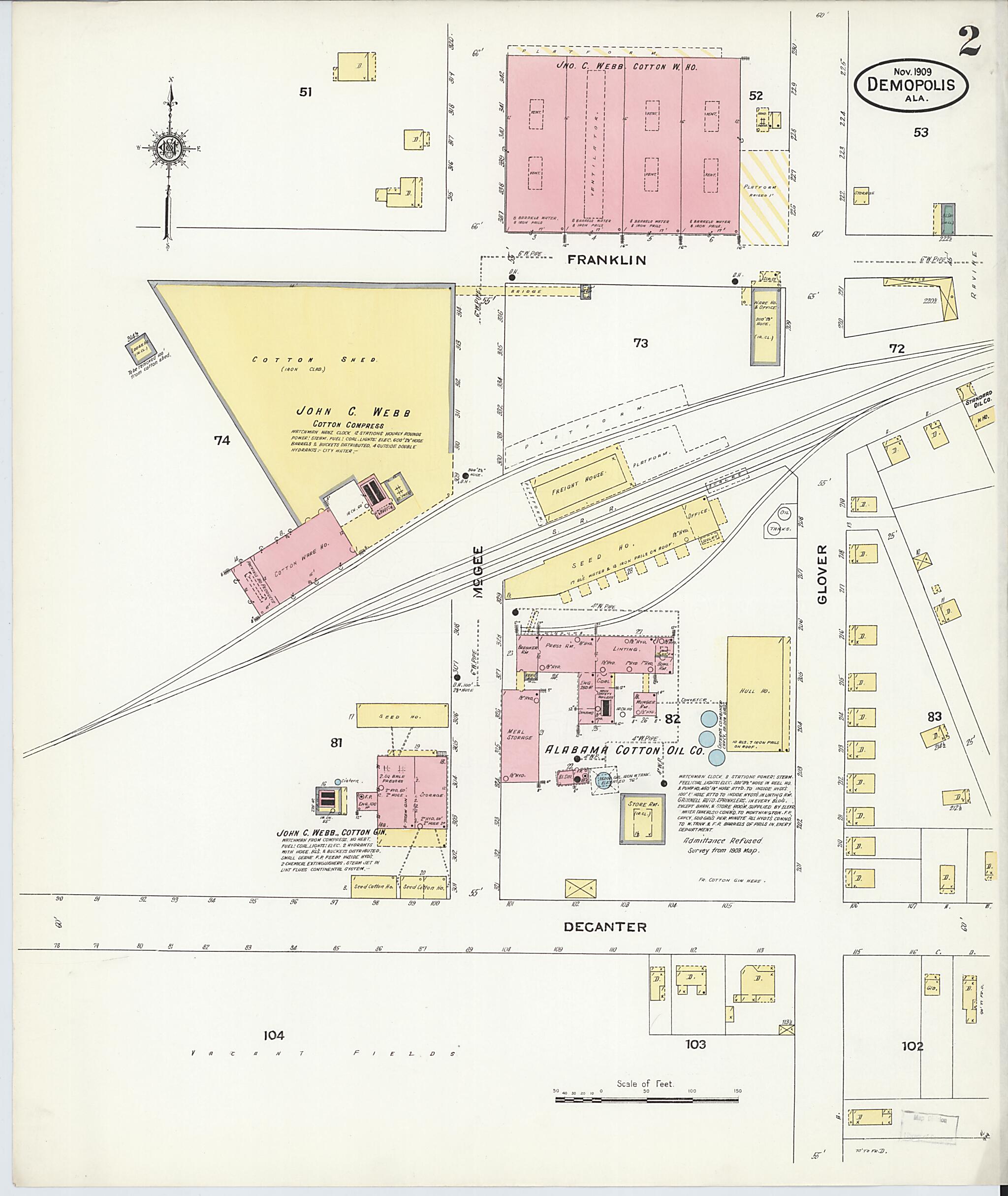 This old map of Demopolis, Marengo County, Alabama was created by Sanborn Map Company in 1909