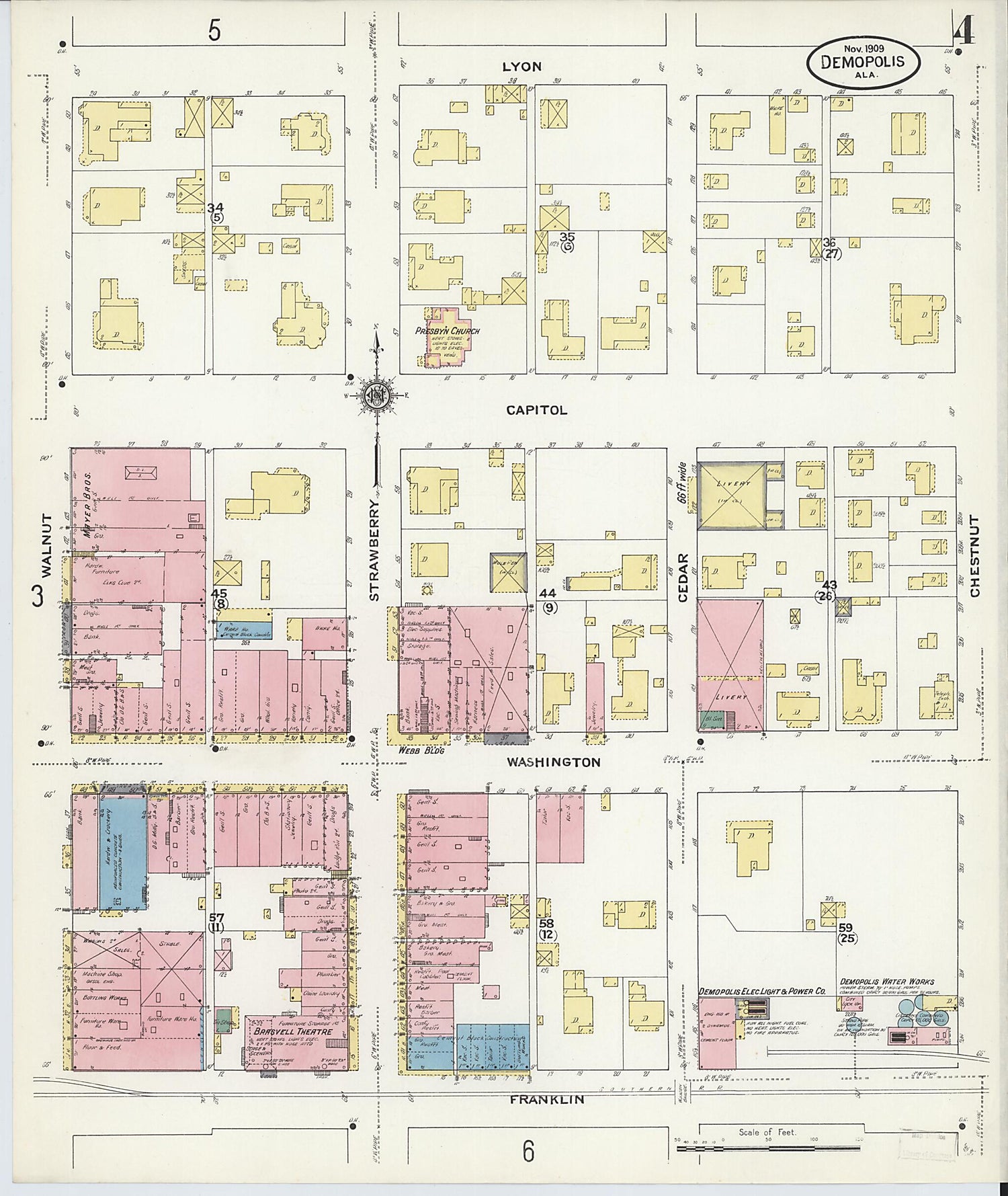 This old map of Demopolis, Marengo County, Alabama was created by Sanborn Map Company in 1909