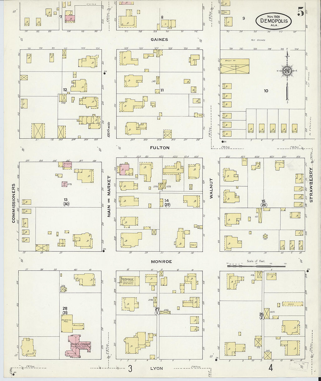 This old map of Demopolis, Marengo County, Alabama was created by Sanborn Map Company in 1909