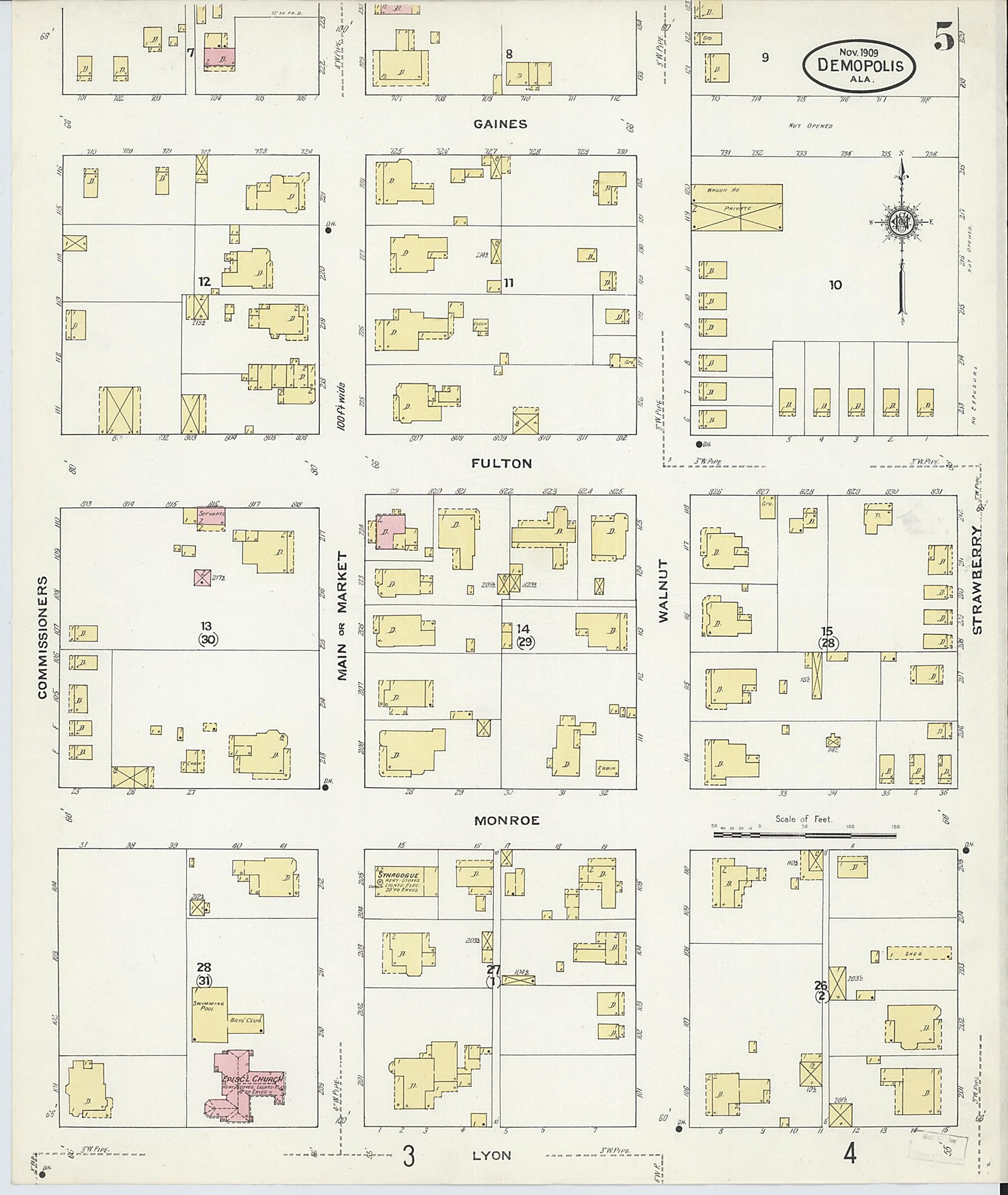 This old map of Demopolis, Marengo County, Alabama was created by Sanborn Map Company in 1909