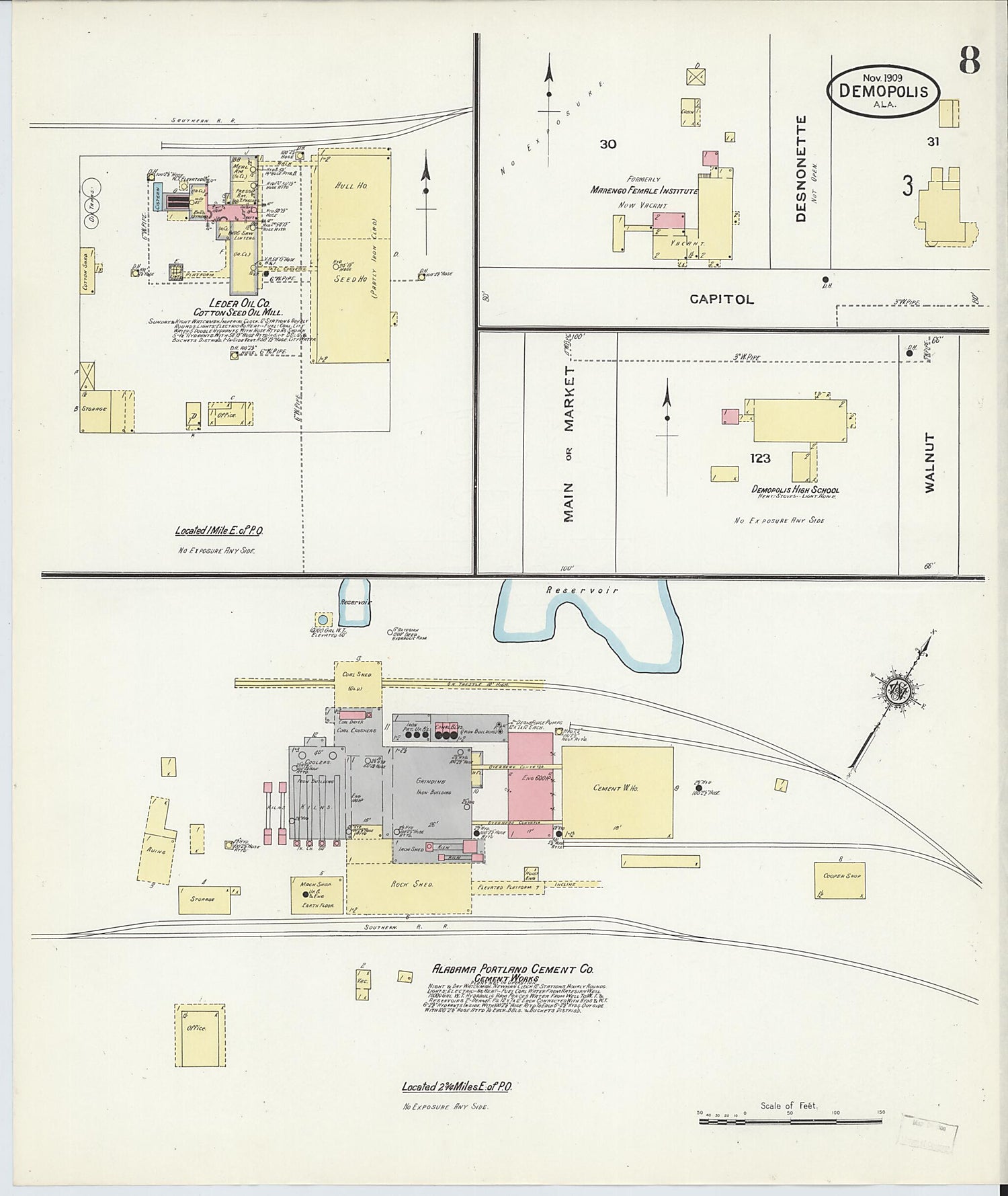 This old map of Demopolis, Marengo County, Alabama was created by Sanborn Map Company in 1909