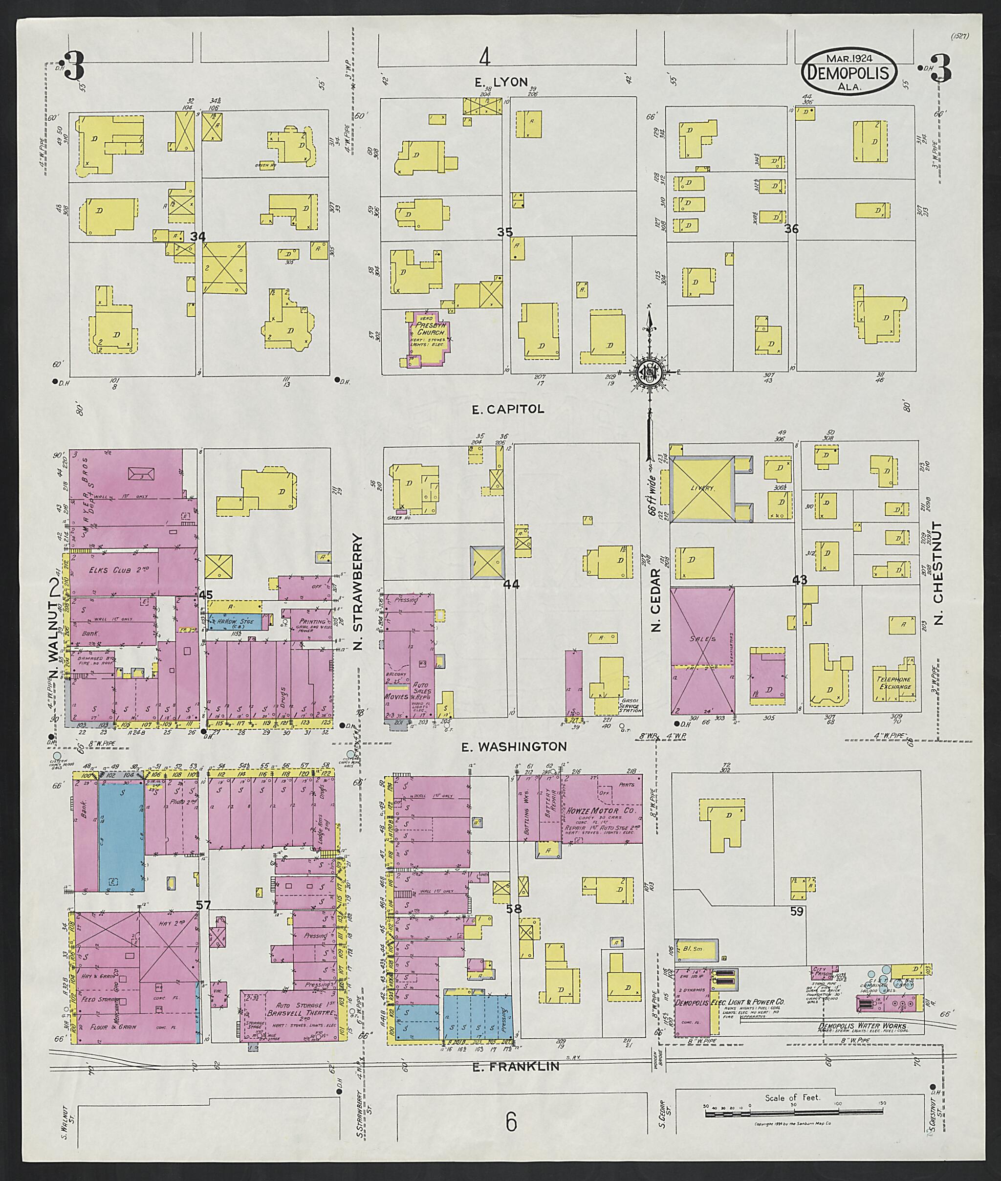 This old map of Demopolis, Marengo County, Alabama was created by Sanborn Map Company in 1924