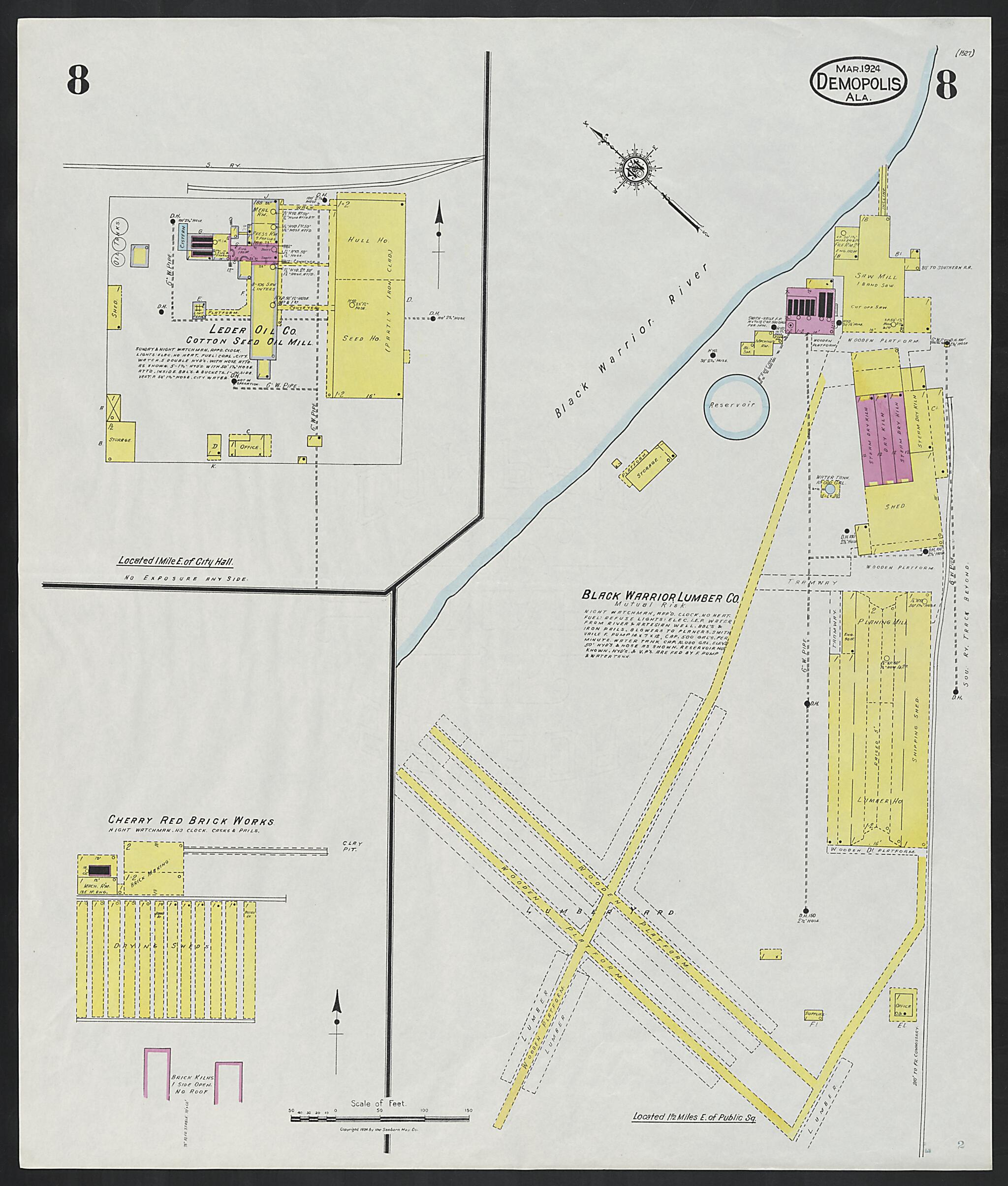 This old map of Demopolis, Marengo County, Alabama was created by Sanborn Map Company in 1924