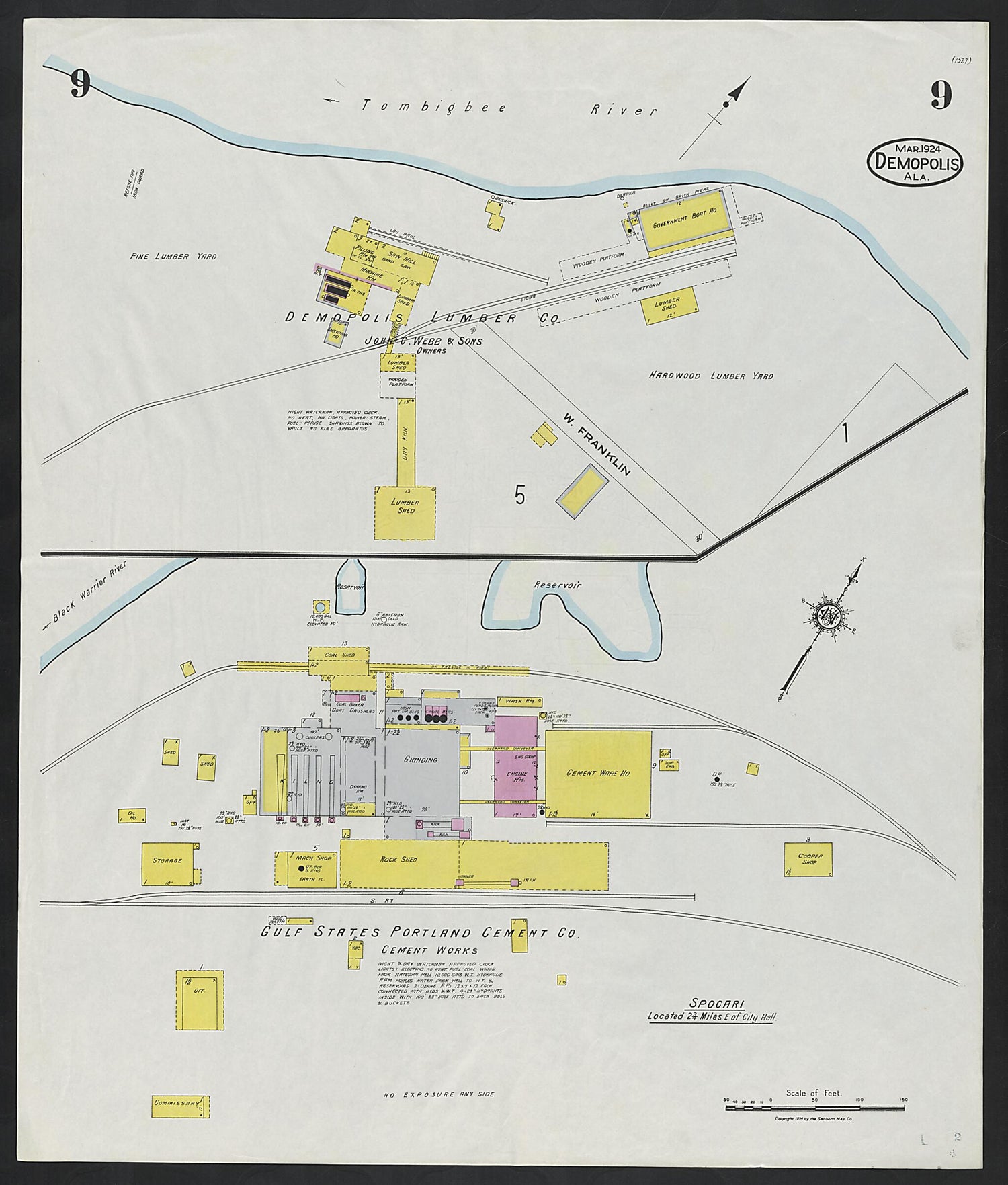 This old map of Demopolis, Marengo County, Alabama was created by Sanborn Map Company in 1924