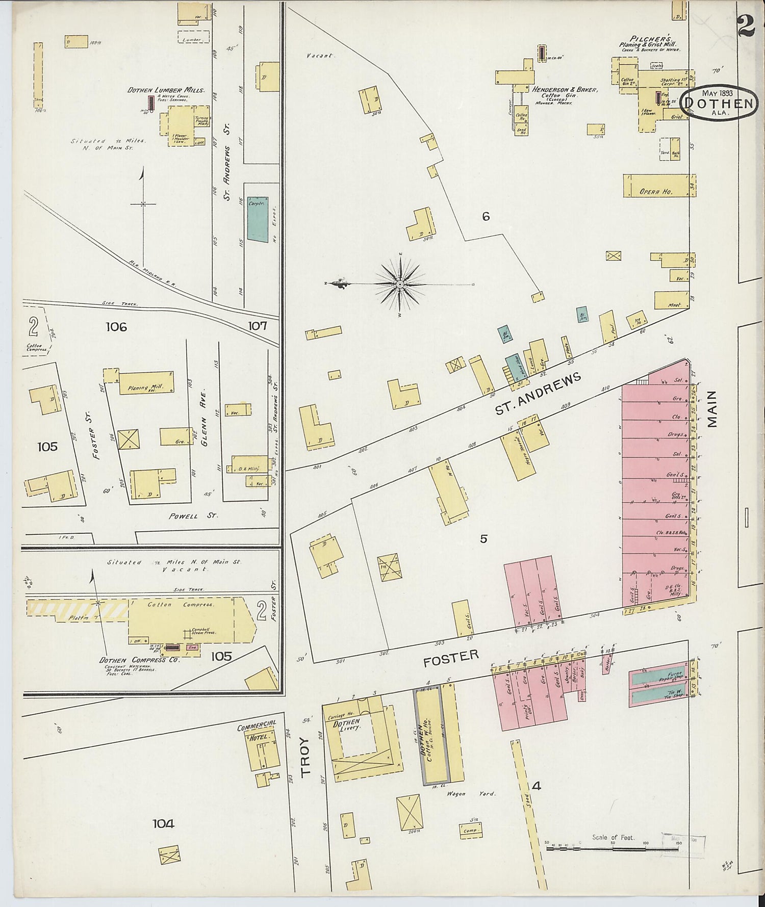 This old map of Dothan, Houston County, Alabama was created by Sanborn Map Company in 1893