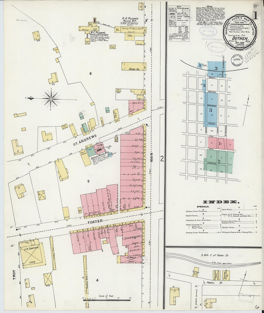 This old map of Dothan, Houston County, Alabama was created by Sanborn Map Company in 1898