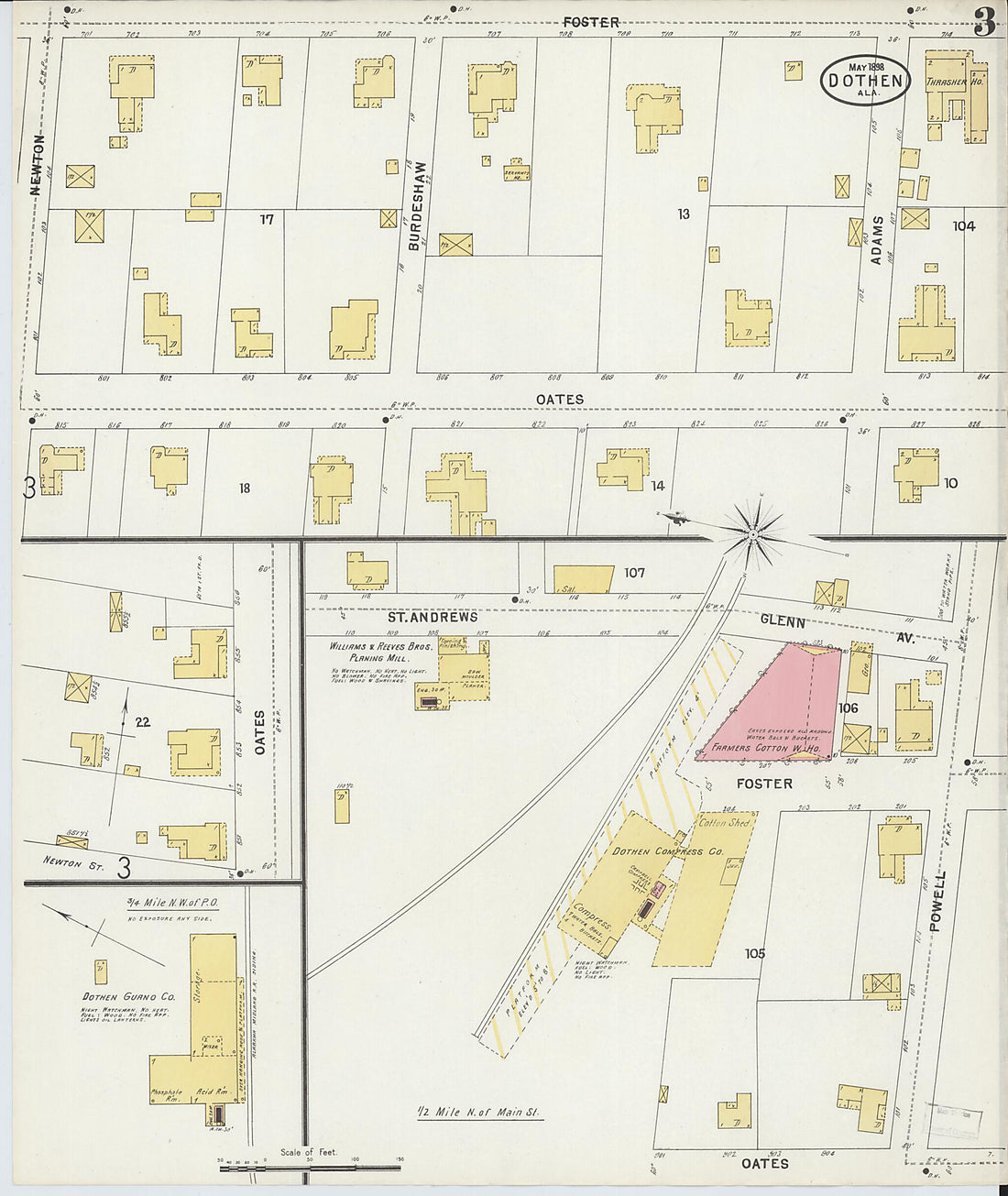 This old map of Dothan, Houston County, Alabama was created by Sanborn Map Company in 1898