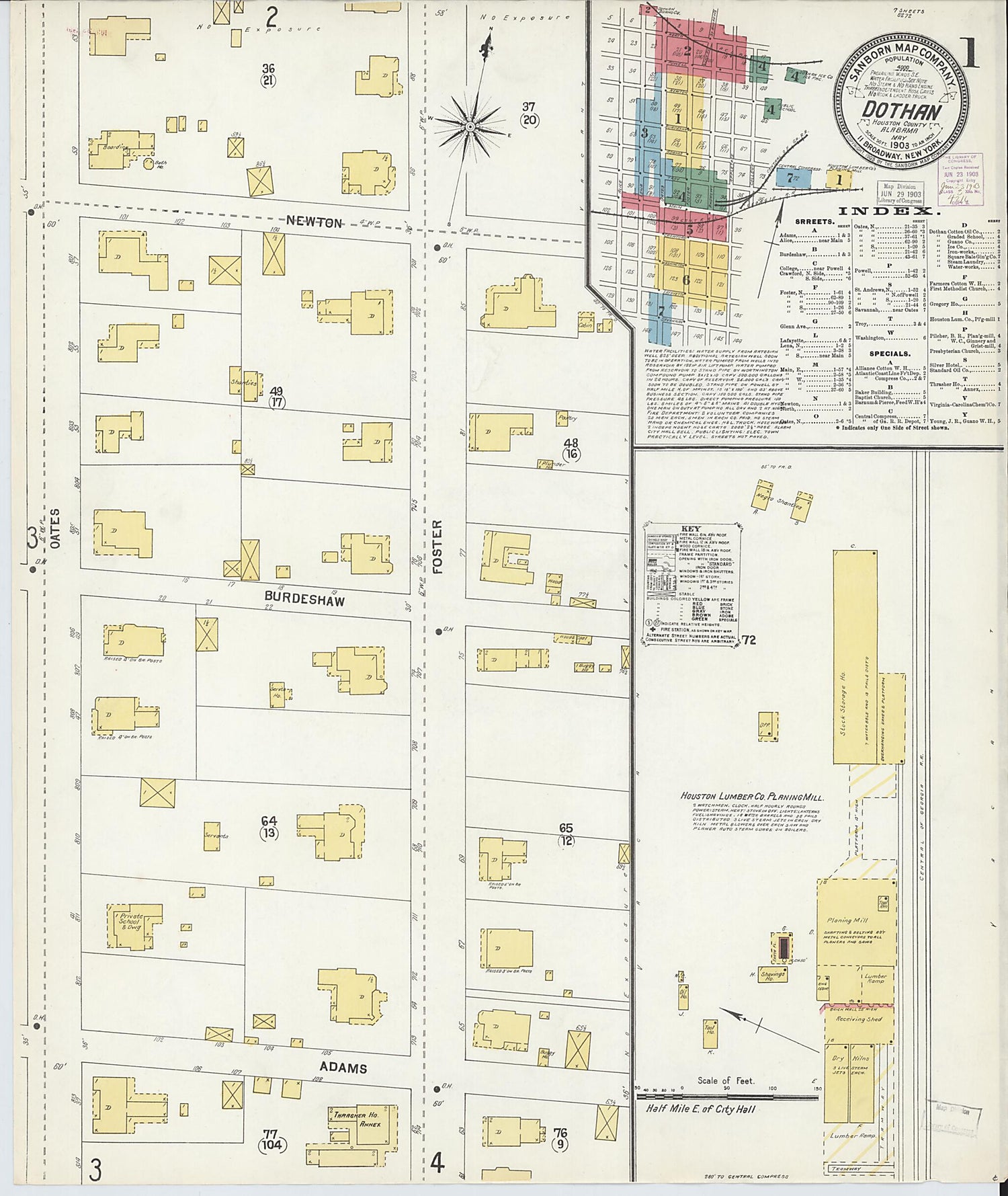 This old map of Dothan, Houston County, Alabama was created by Sanborn Map Company in 1903