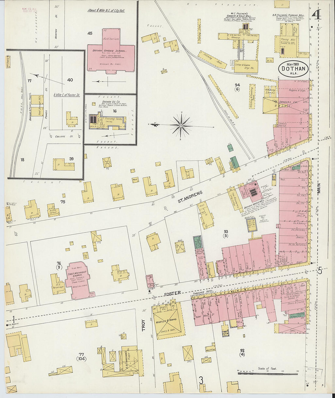 This old map of Dothan, Houston County, Alabama was created by Sanborn Map Company in 1903