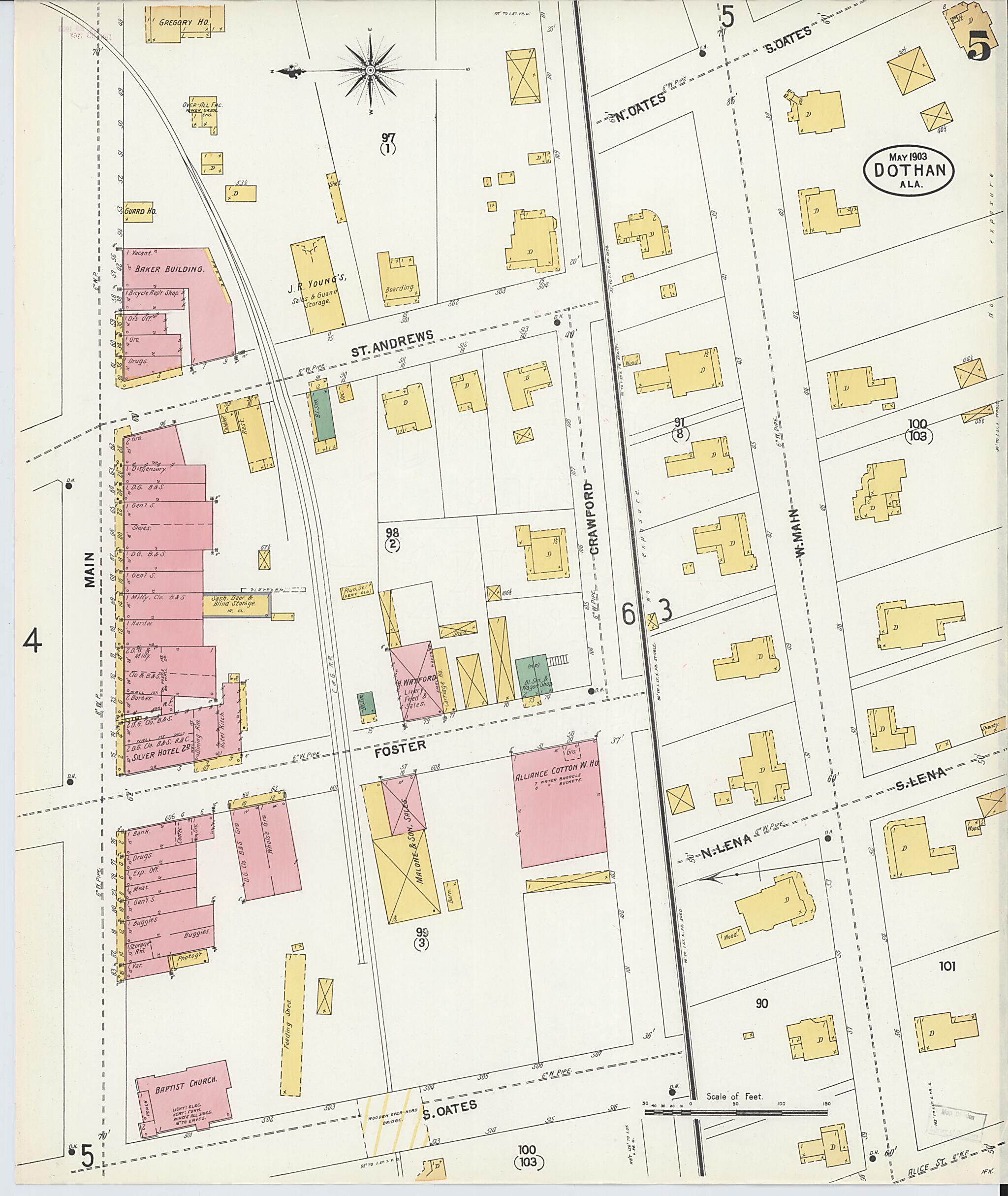 This old map of Dothan, Houston County, Alabama was created by Sanborn Map Company in 1903