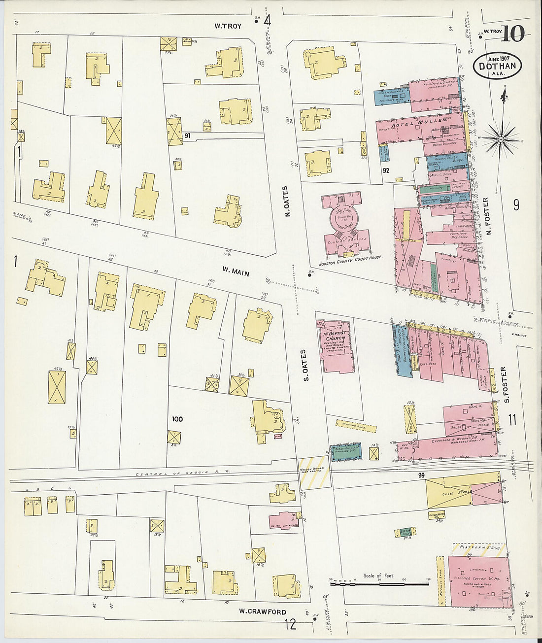 This old map of Dothan, Houston County, Alabama was created by Sanborn Map Company in 1907