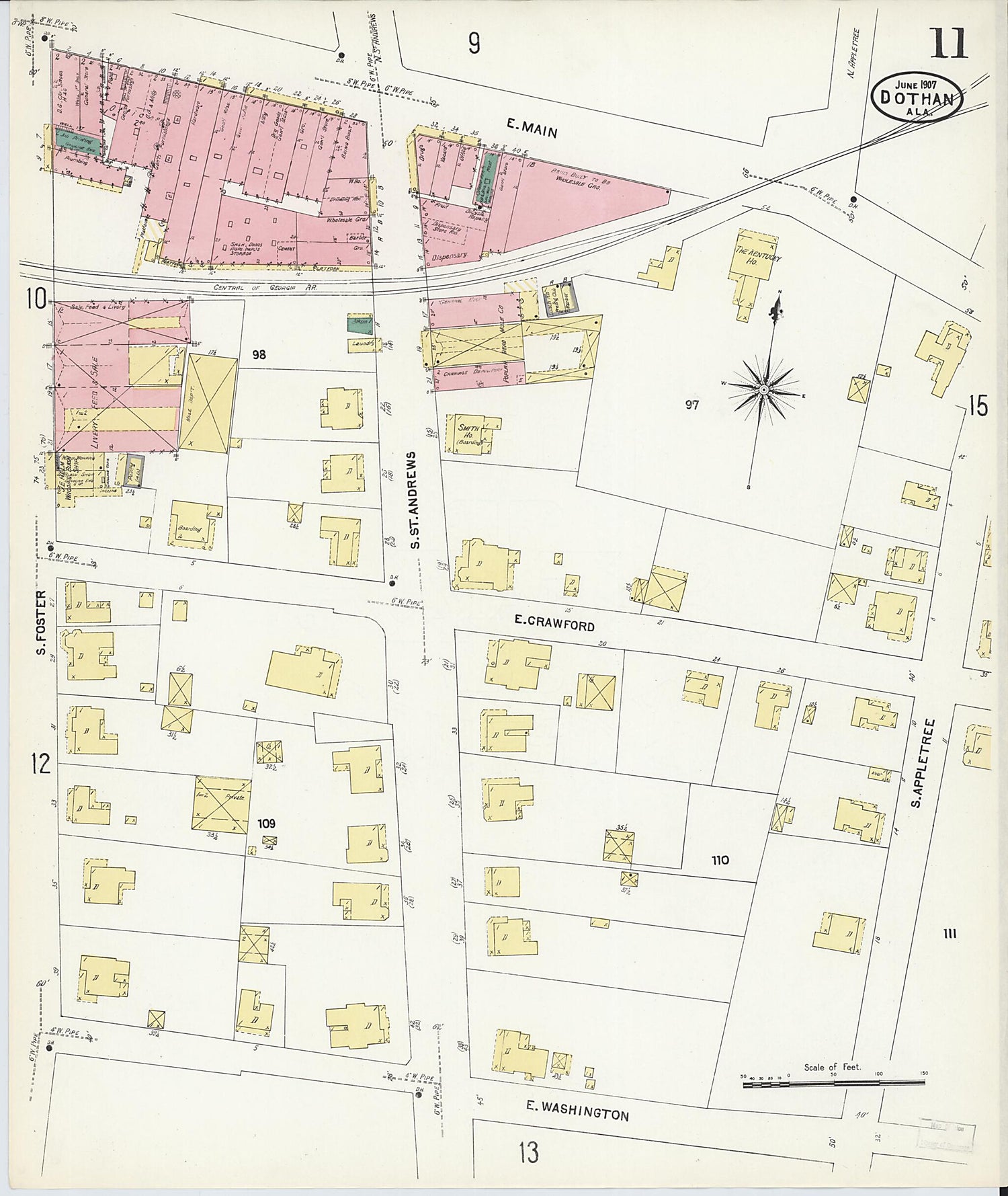 This old map of Dothan, Houston County, Alabama was created by Sanborn Map Company in 1907