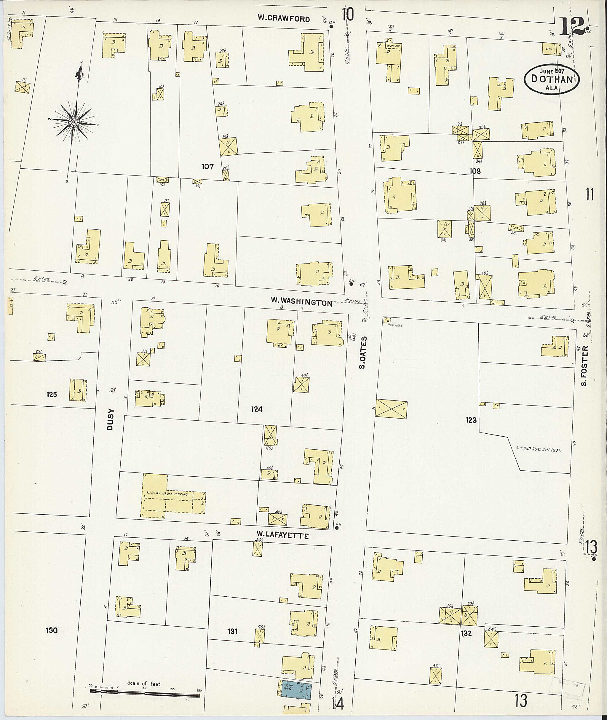 This old map of Dothan, Houston County, Alabama was created by Sanborn Map Company in 1907