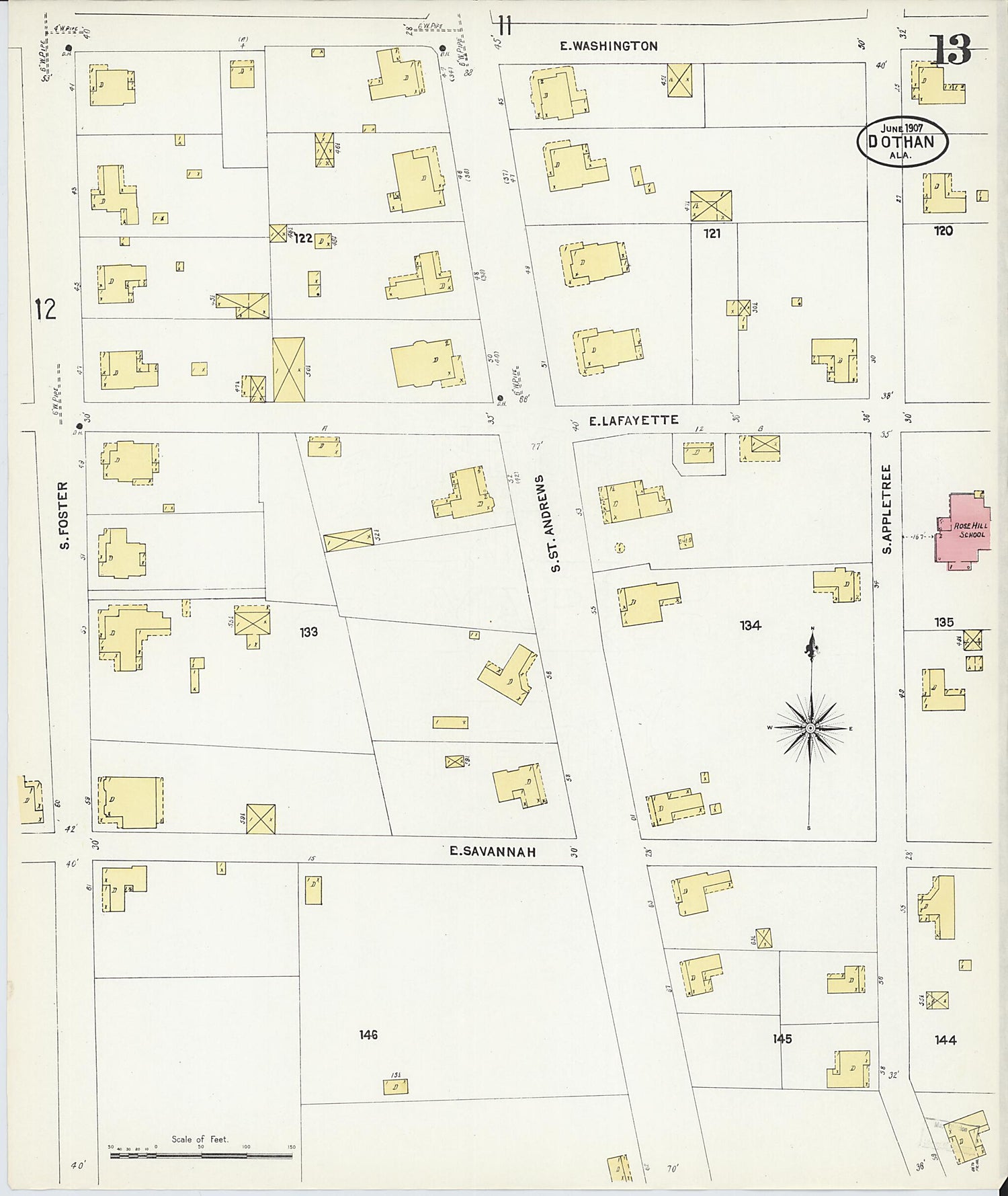 This old map of Dothan, Houston County, Alabama was created by Sanborn Map Company in 1907