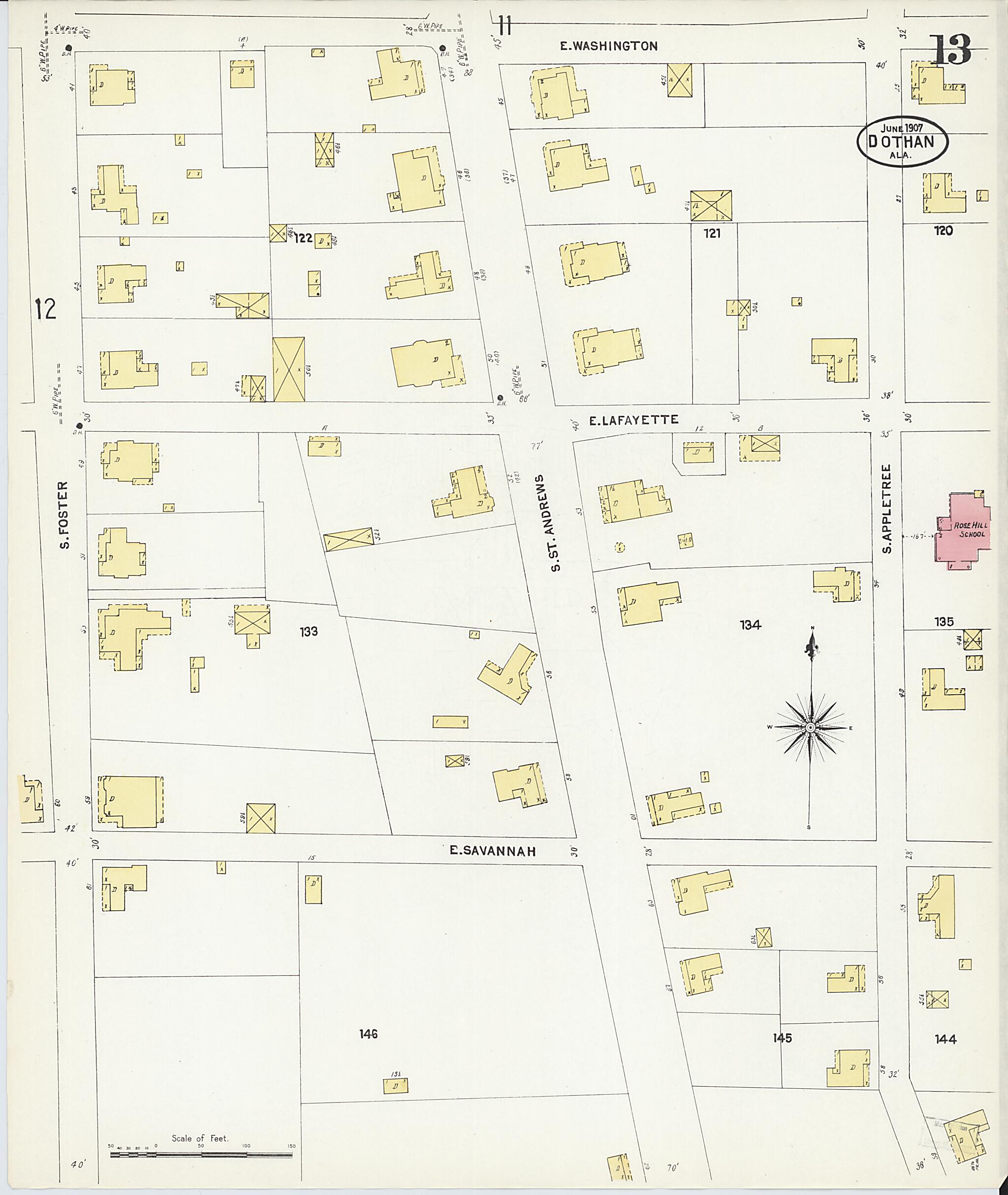 This old map of Dothan, Houston County, Alabama was created by Sanborn Map Company in 1907