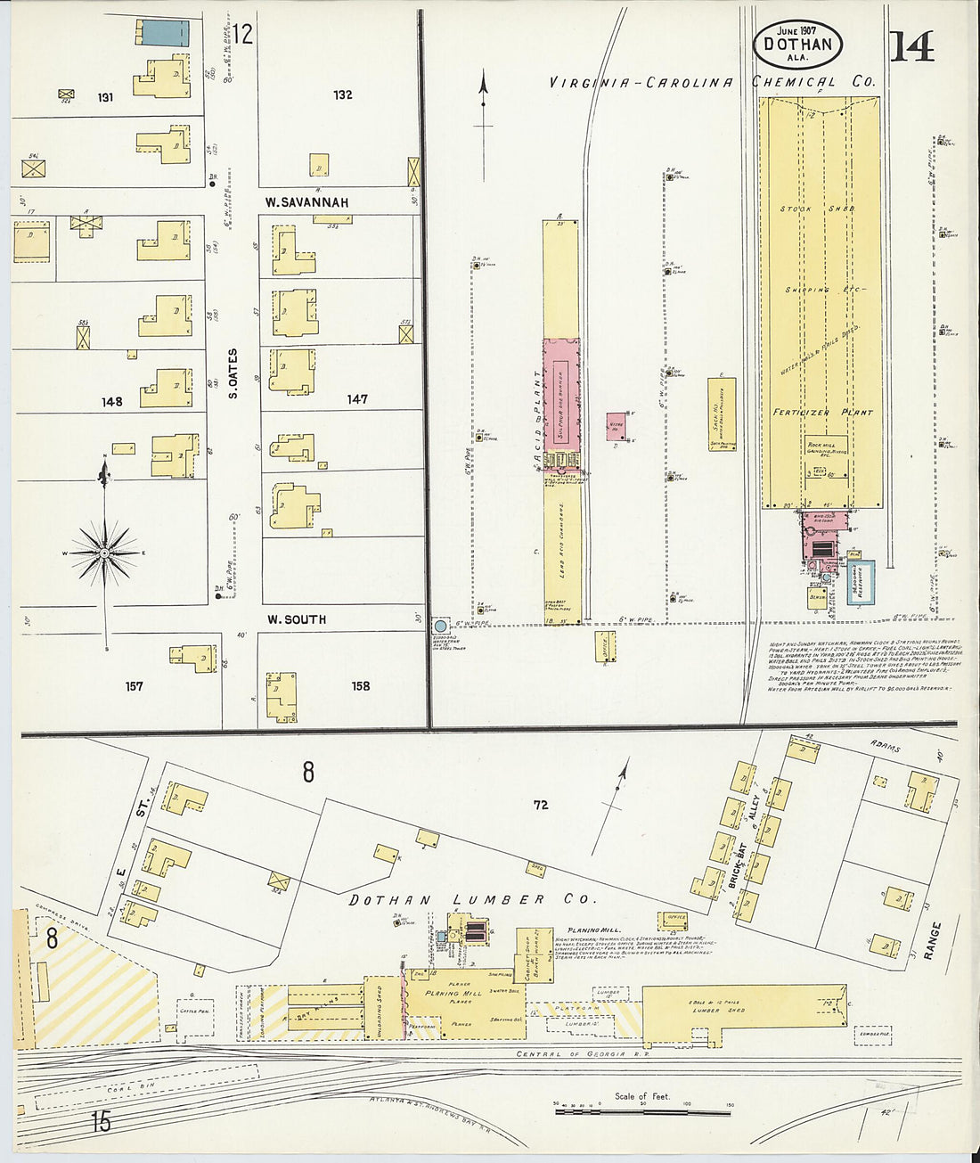 This old map of Dothan, Houston County, Alabama was created by Sanborn Map Company in 1907