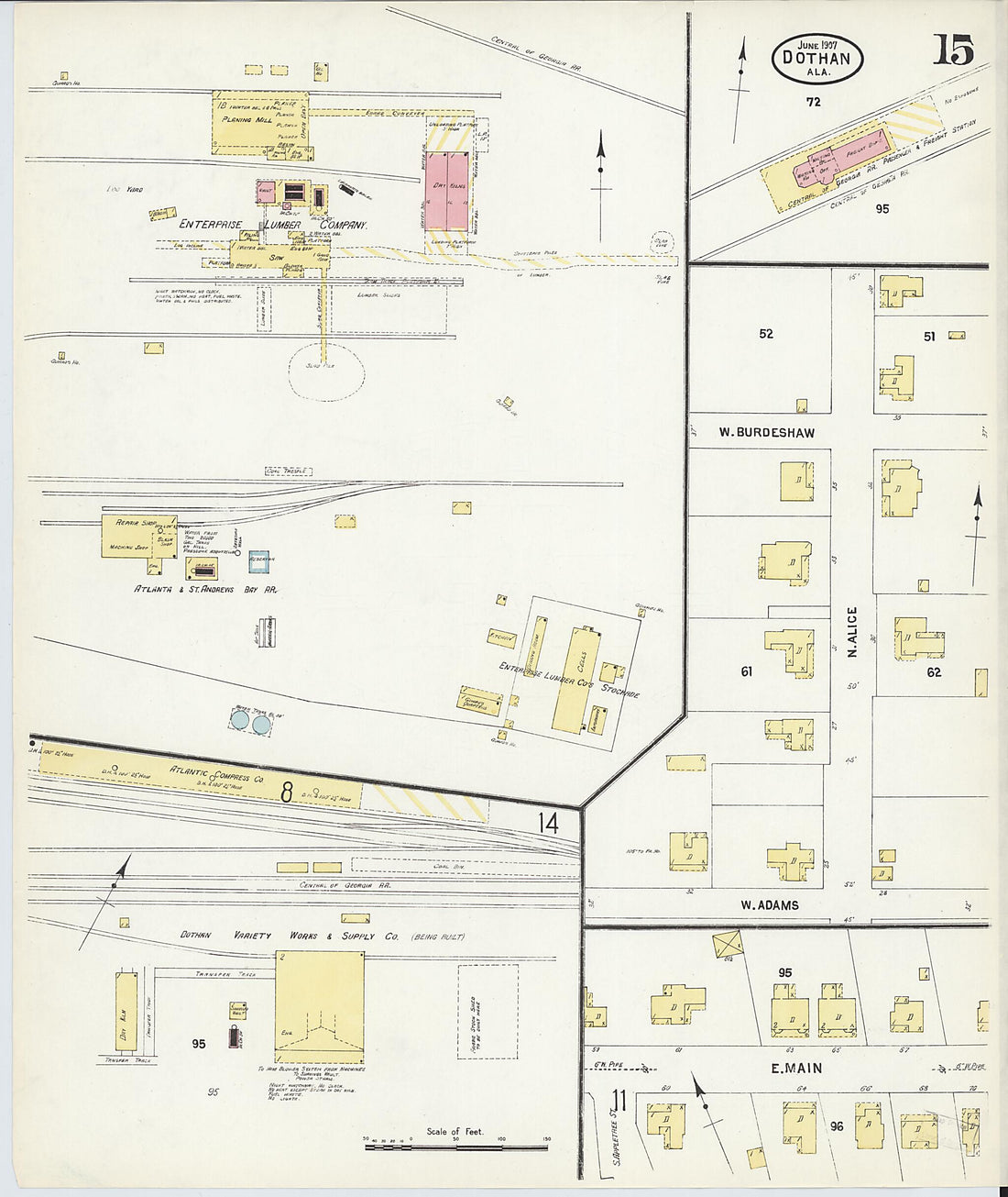 This old map of Dothan, Houston County, Alabama was created by Sanborn Map Company in 1907