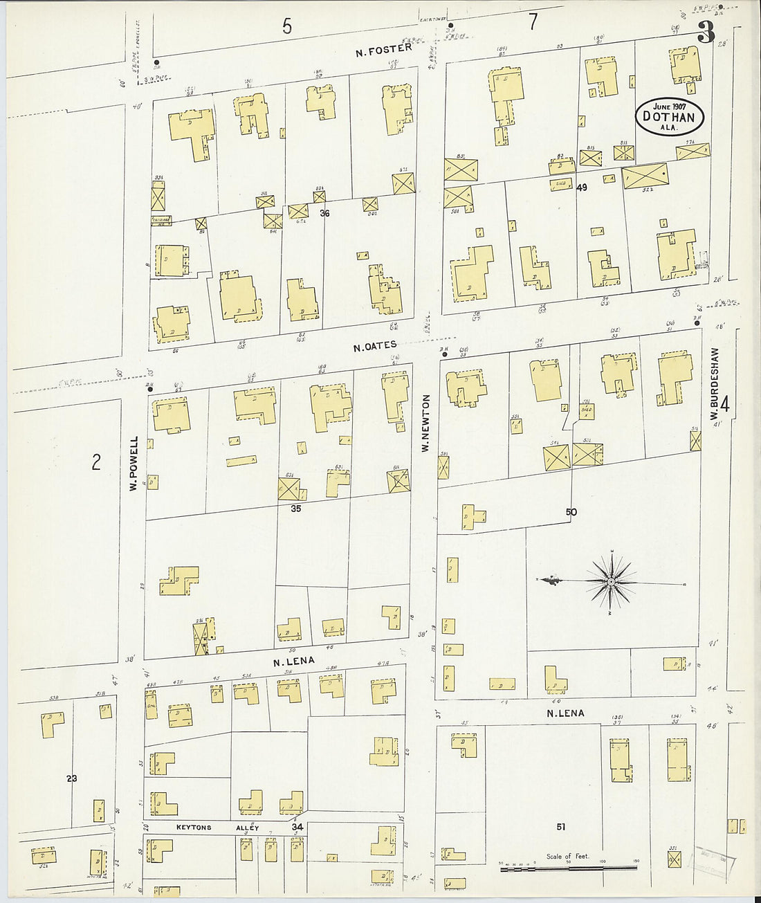 This old map of Dothan, Houston County, Alabama was created by Sanborn Map Company in 1907