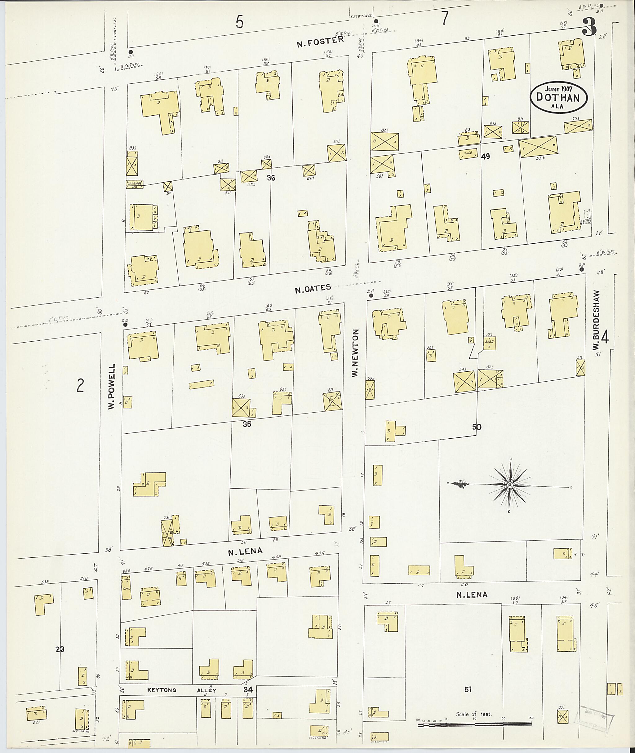 This old map of Dothan, Houston County, Alabama was created by Sanborn Map Company in 1907