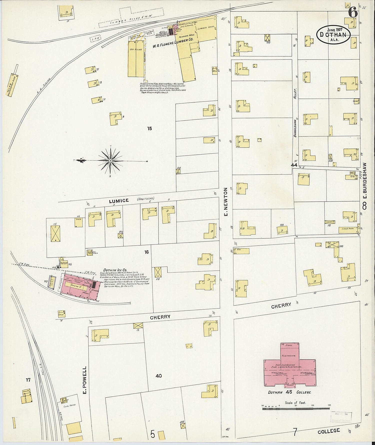 This old map of Dothan, Houston County, Alabama was created by Sanborn Map Company in 1907